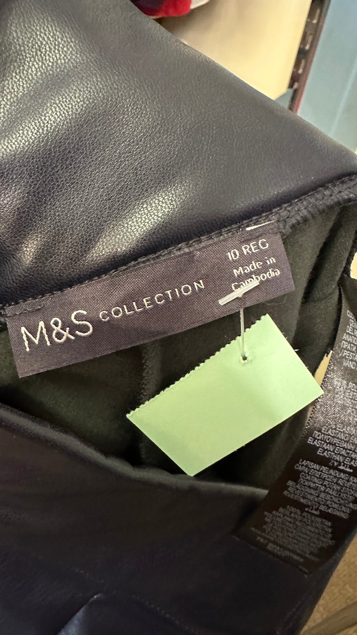 M&S Navy PU Pants Size 10, dart needs a stitch, see last photo