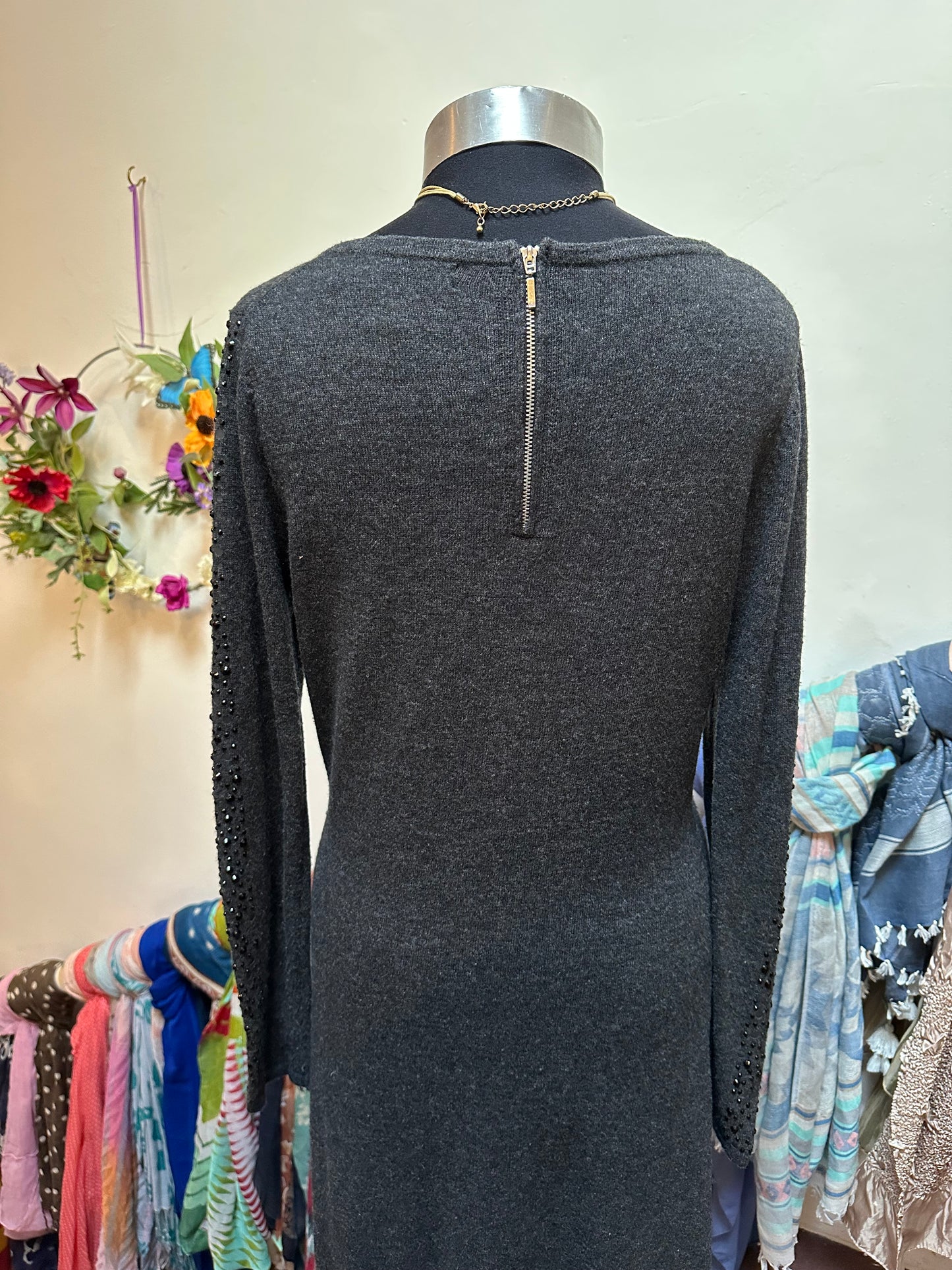 Designer Clements Ribeiro Knitted Dress with Lambswool & Cashmere Size 8 some sequins missing, see last photo