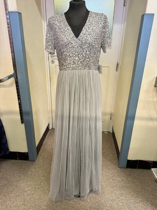 Maya Deluxe Silver Occasion Dress Size 14