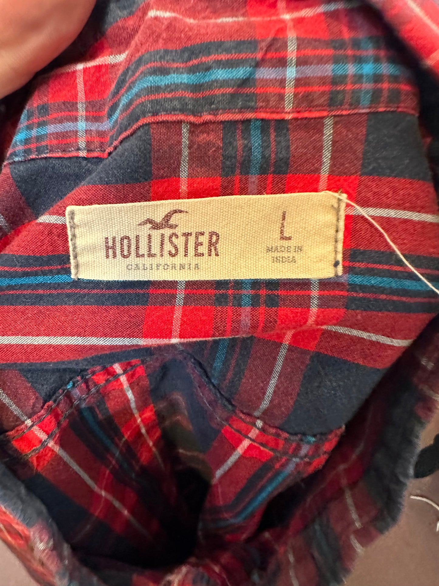 Hollister Red Plaid Shirt Size L 100% Cotton
