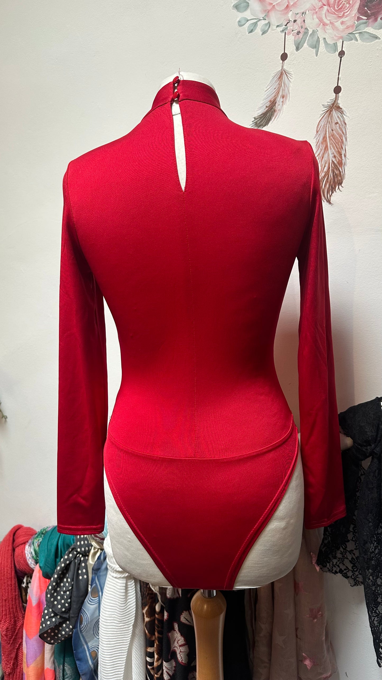 Atmosphere Red Bodysuit with Shoulder Pads Size 8