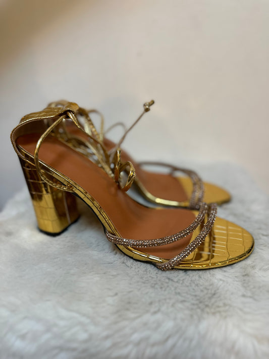 Gold Block Heels Sandals, New without Tags, Size 5