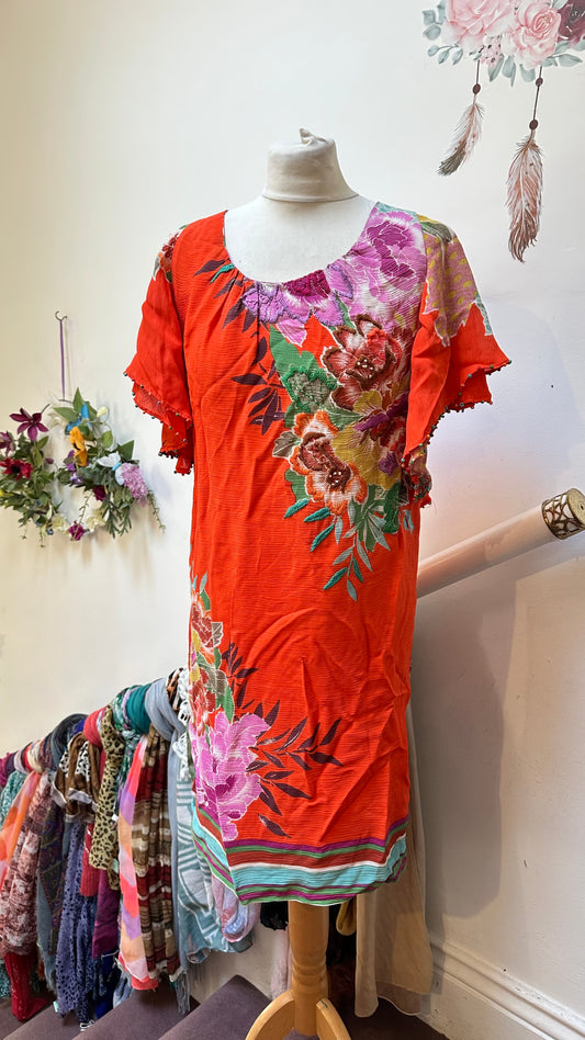 Designer Derhy Orange Dress Size S but generous fitting