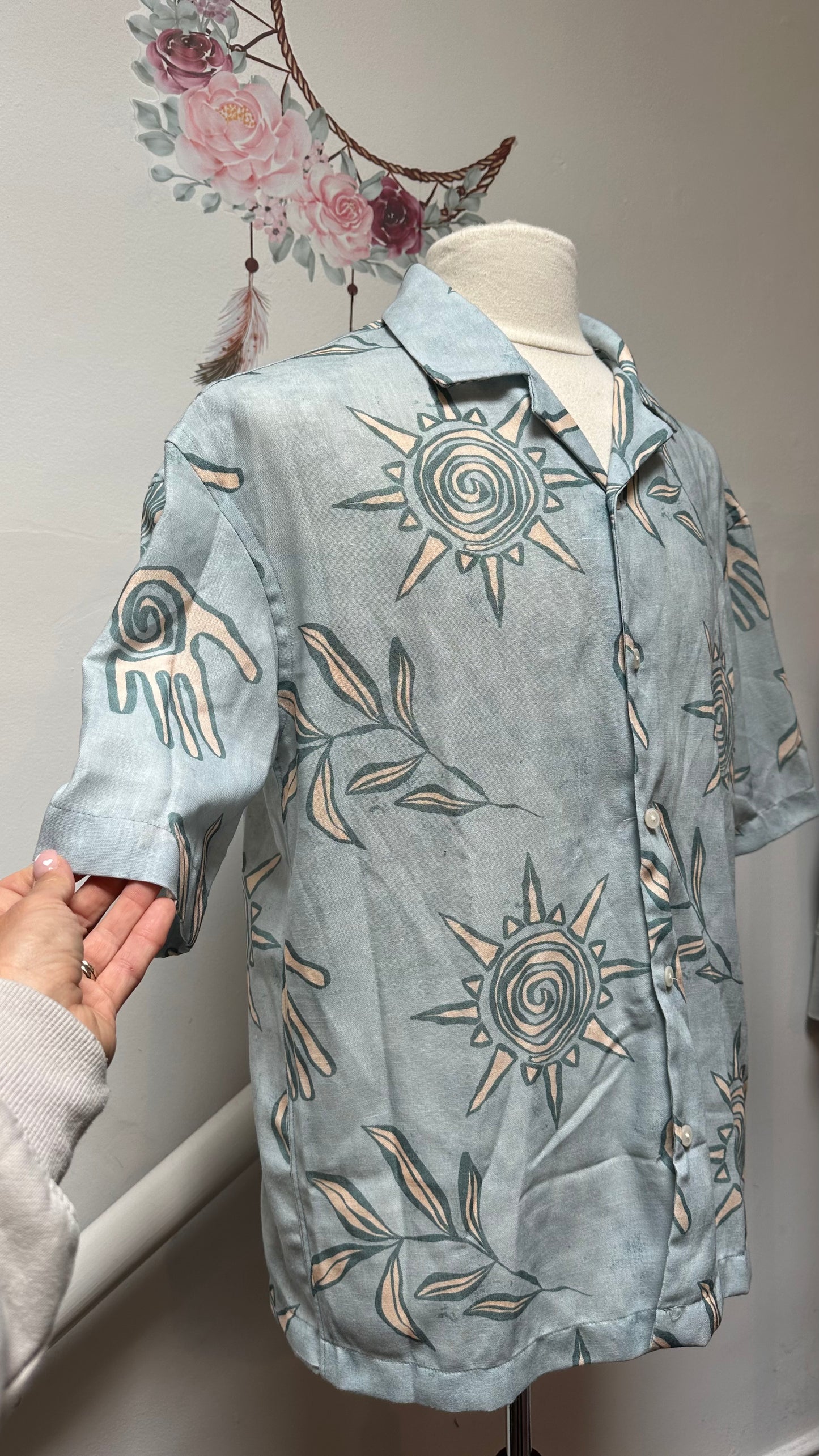 Zara Mint Green Printed Shirt Size M Loose Fit
