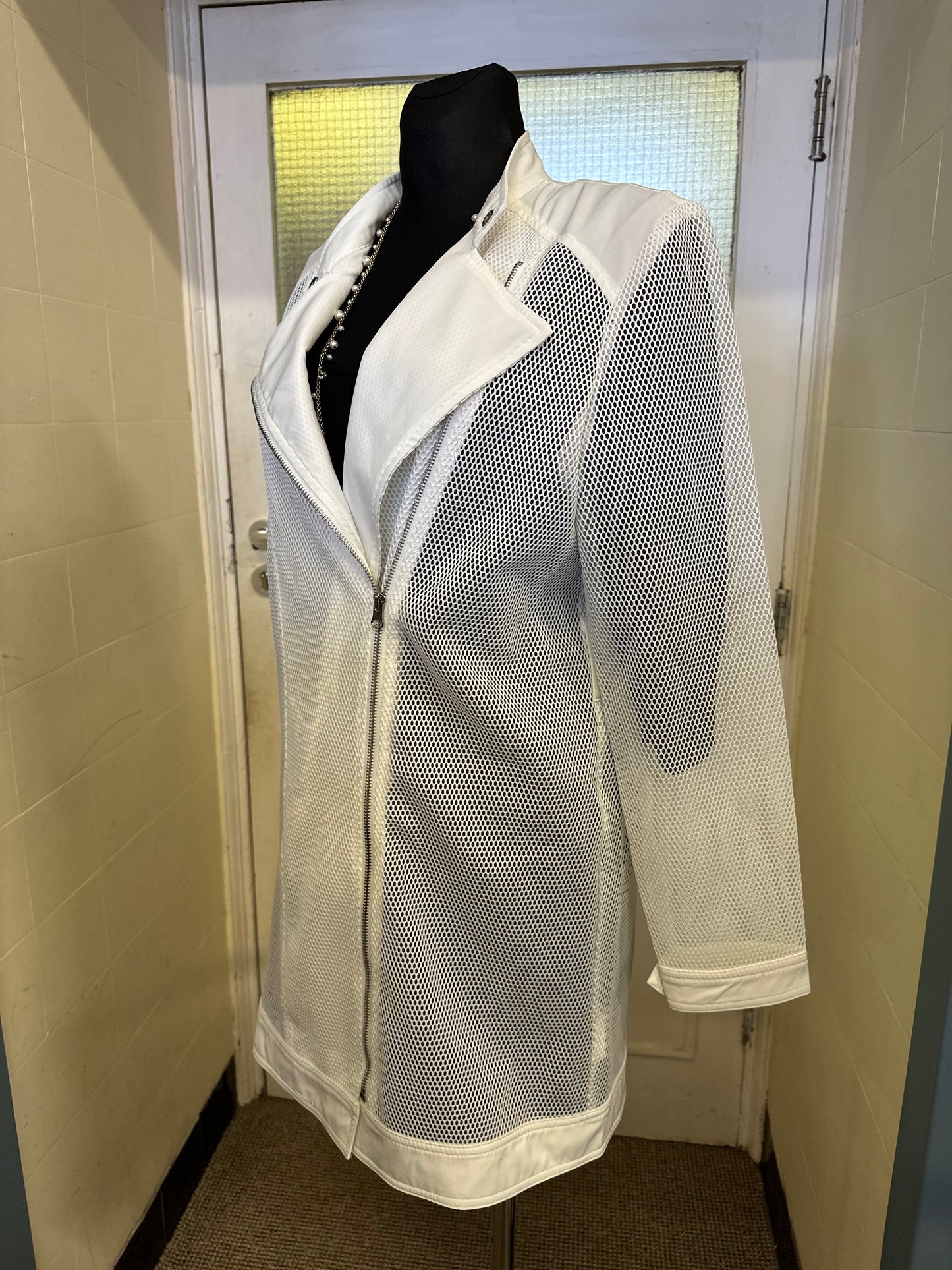 White Semi Sheer Jacket Best Fit Size M, no belt