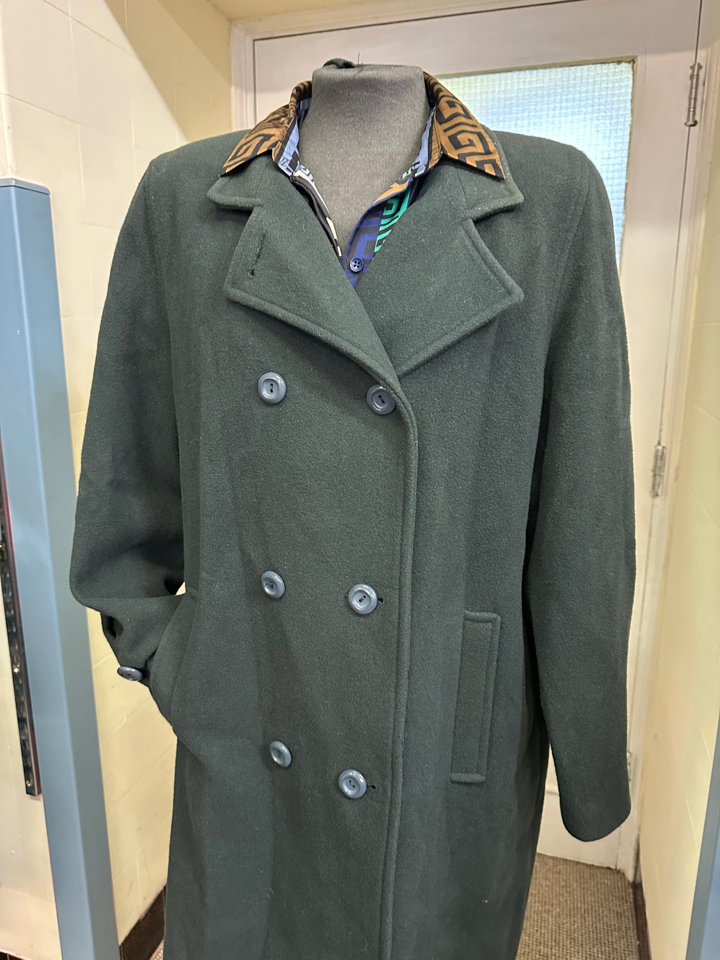 Pure Wool Forest Green Full Length Coat Size 16/18