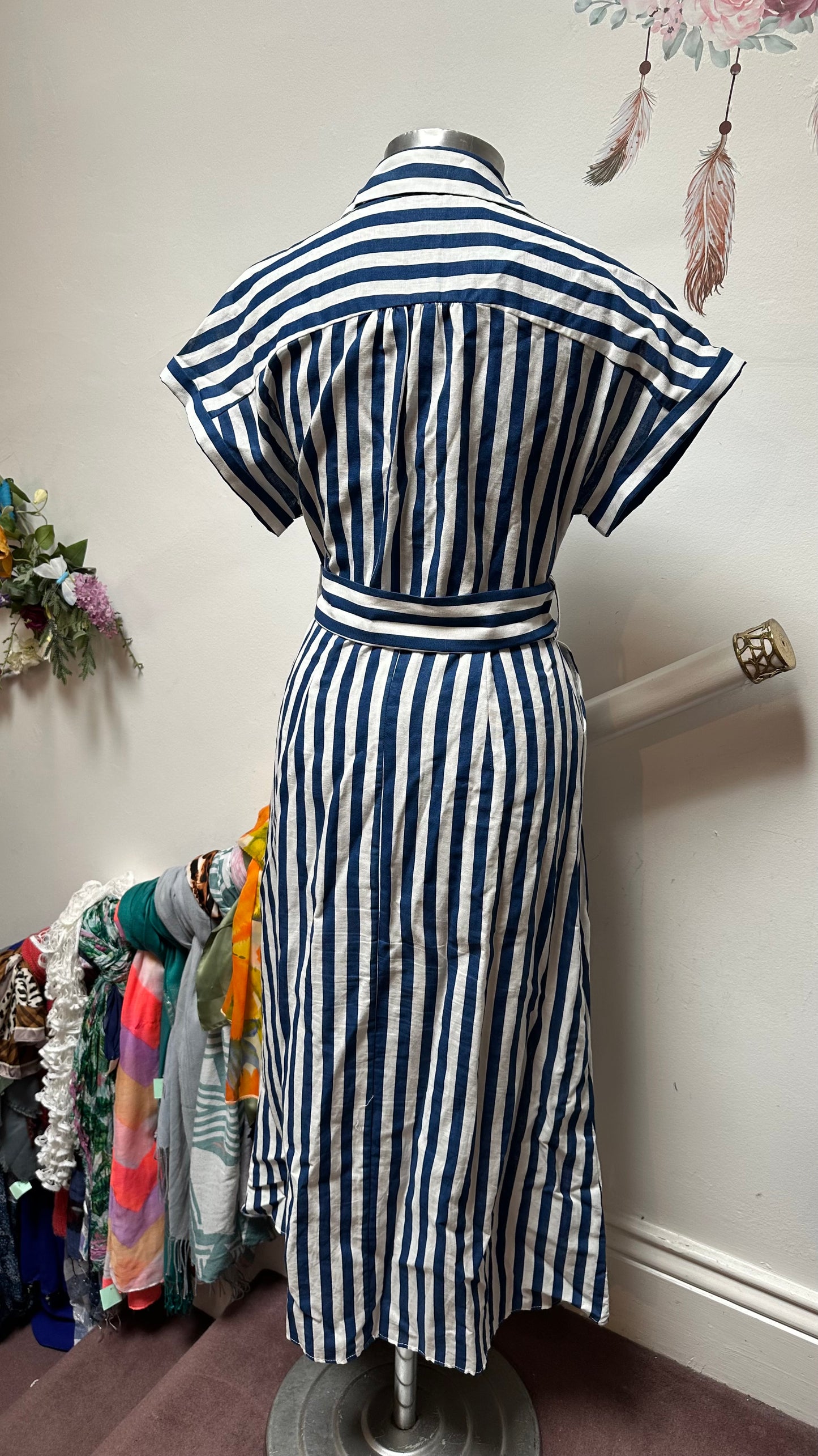 Zara Stripped Dress Linen/Cotton Blend Size S