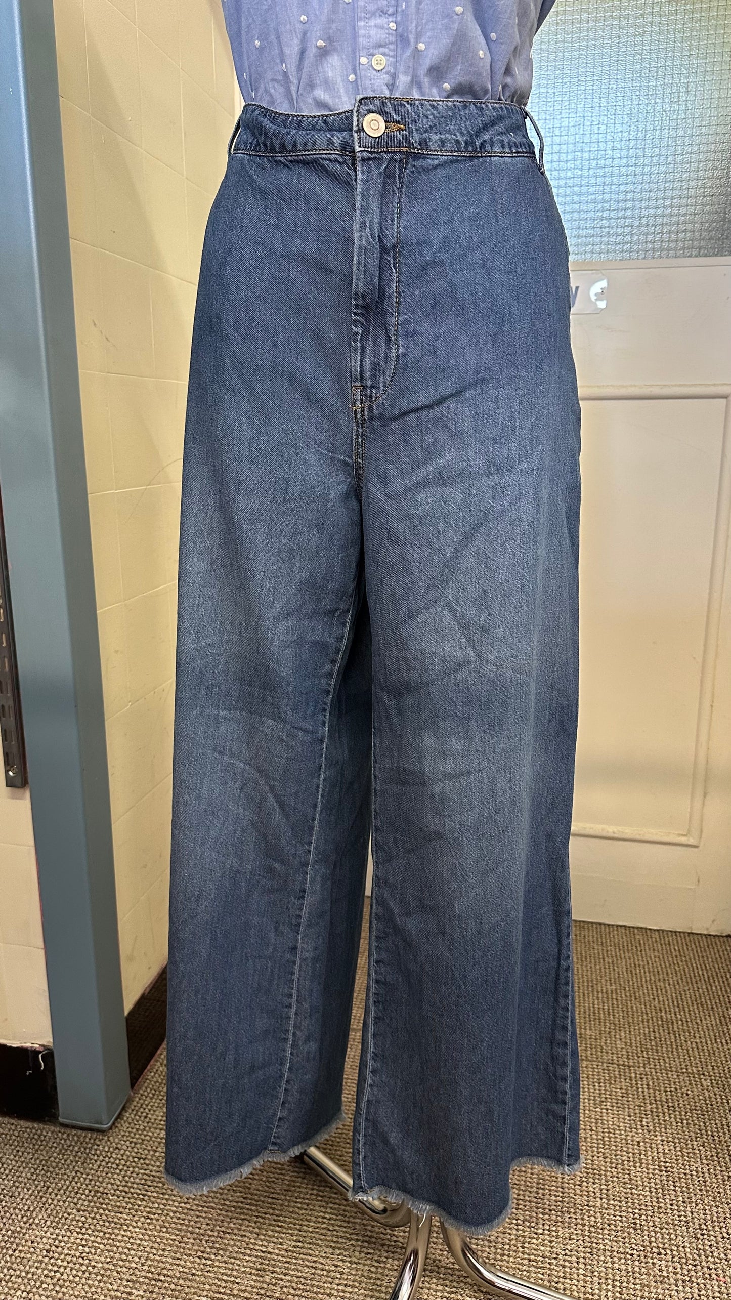 Dunnes Wide Leg Chino Style Denim Trousers Size 16
