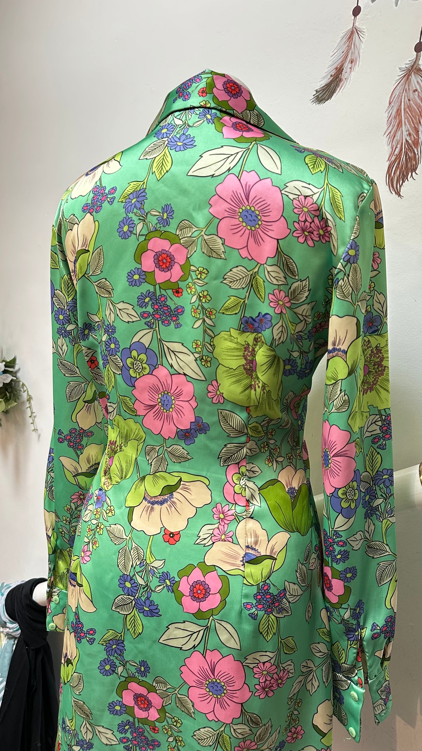 Zara Green Floral Satin Dress Size M (small fitting)