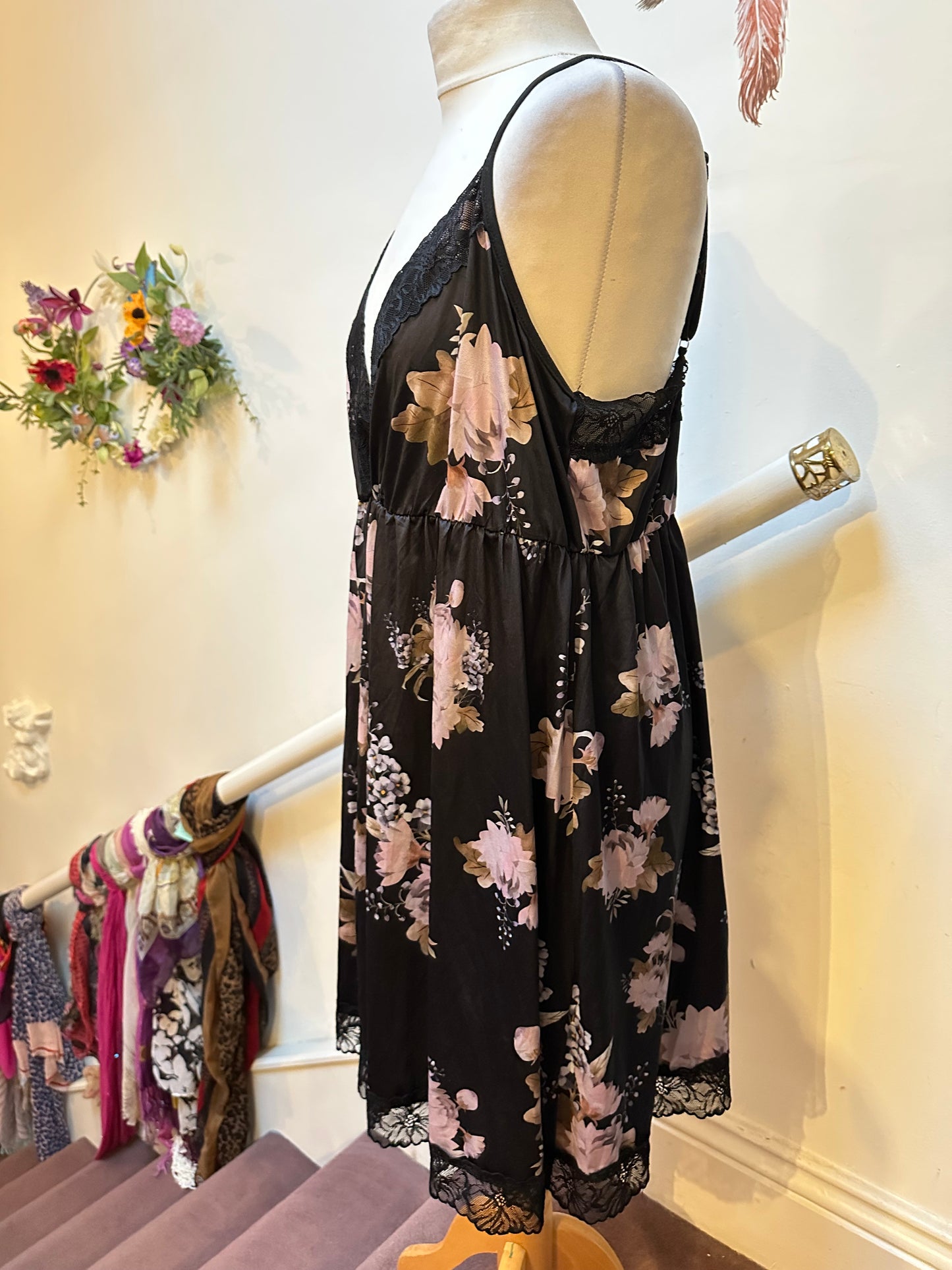 Black Floral Negligee Best Fit Size XL