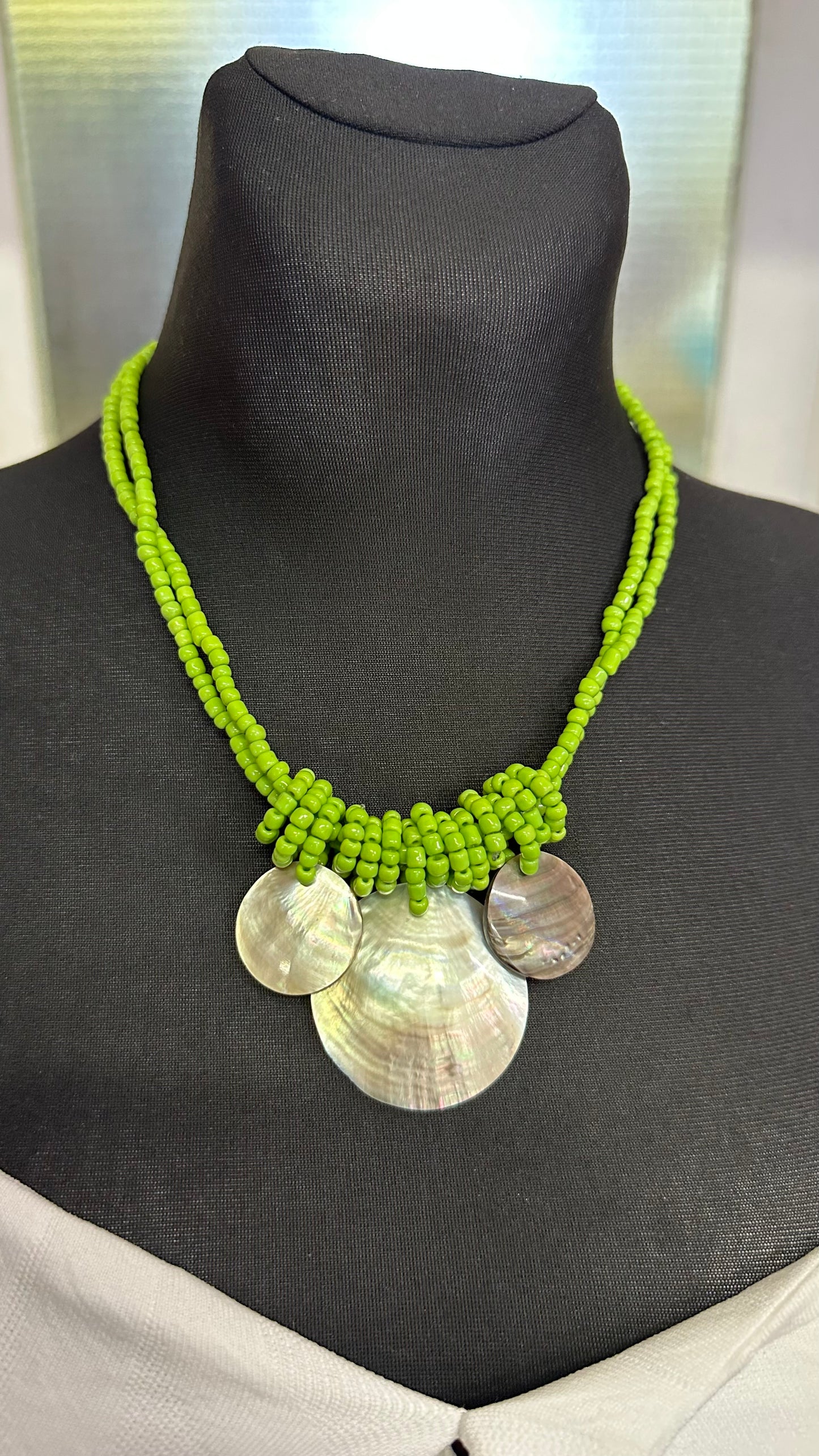 Lime Green Beaded Shell Necklace