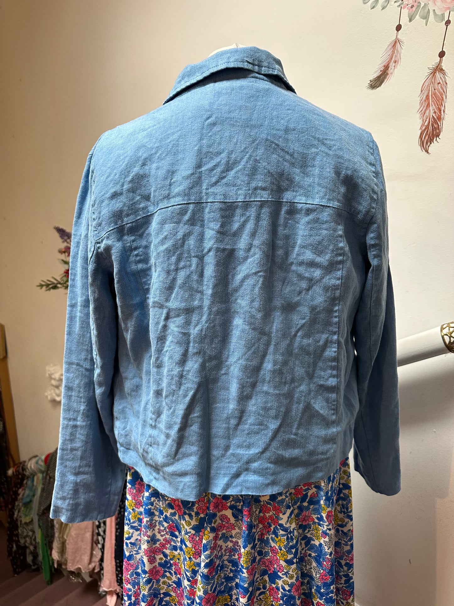 Designer Seasalt Cornwall 100% Linen Blue Jacket Size 8 Loosefit