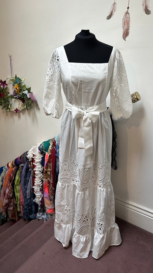 White Broderie Lace Dress Size M