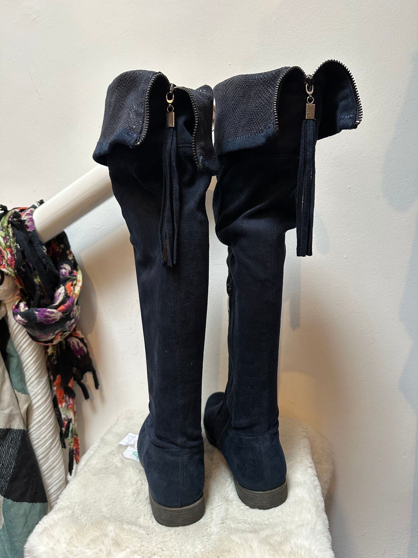 Designer Roberto Navy Knee High/Overknee Boots Size 6