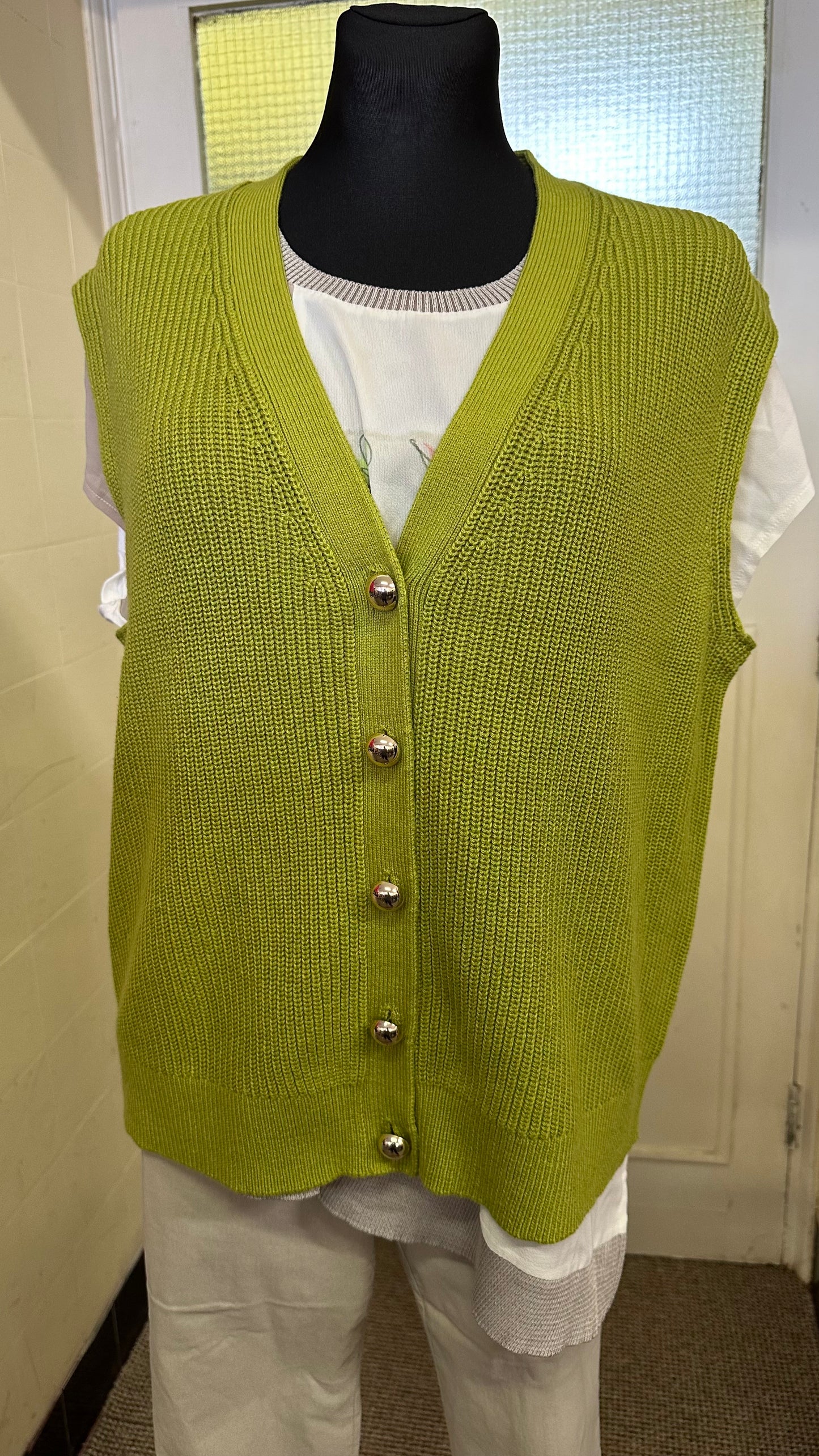 Dunnes Green Knitted Sleeveless Cardigan Size L
