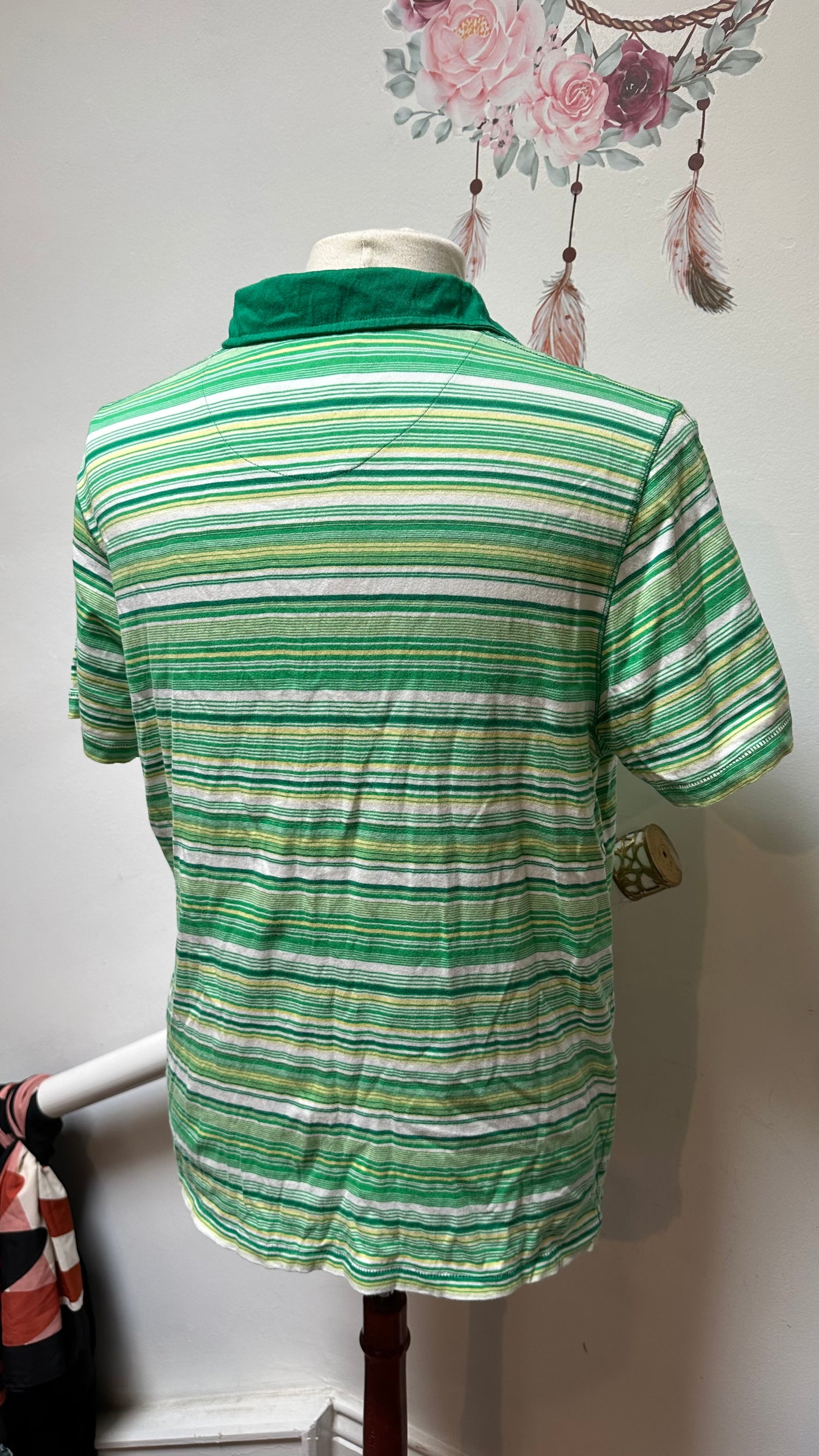 Easy Green Striped Polo Shirt 100% Cotton Size XXL