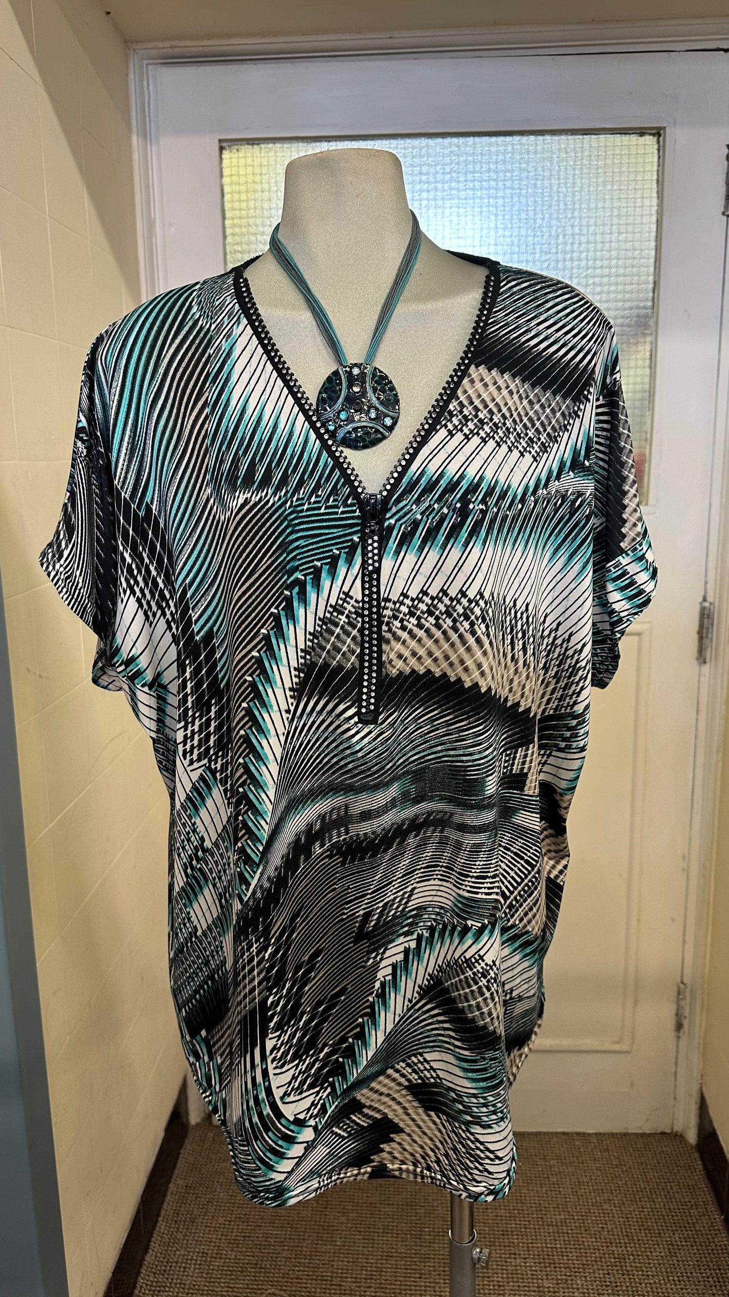 Graphic Print Sparkle Zip Top Best Fit Size L/XL