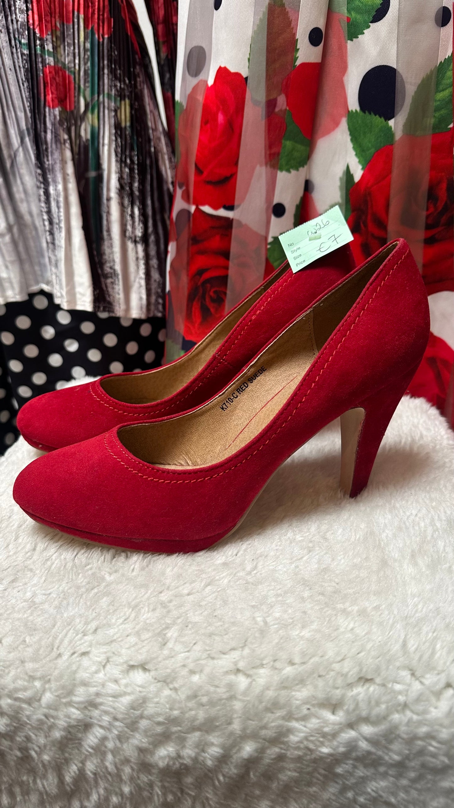 Red Faux Suede Pumps As New Size 6