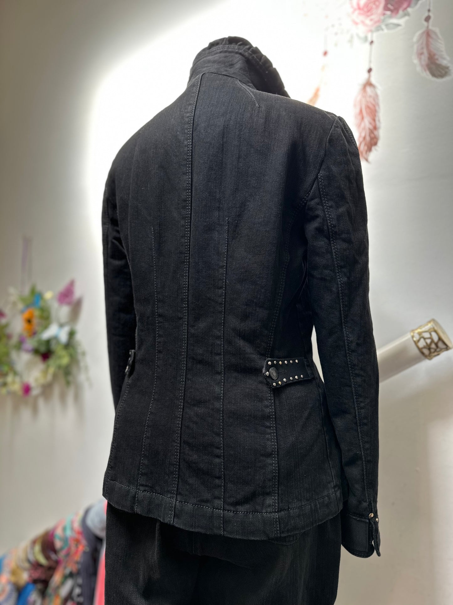 Designer Giorgio Grati Studded Denim Suit Best Fit Size 12 (1 Belt Loop needs a stitch)