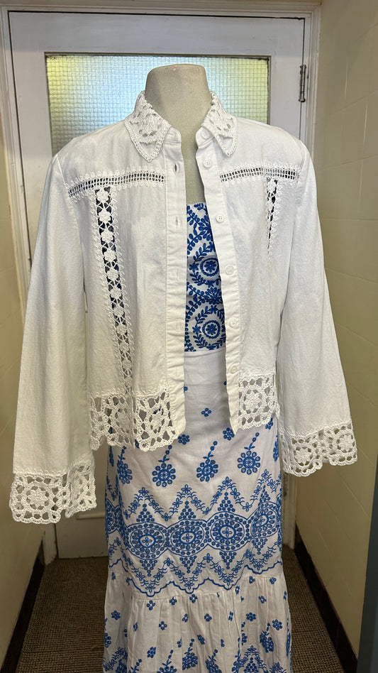 Zara Shirt with Crochet 100% Cotton Oversized XS will fit Size 10