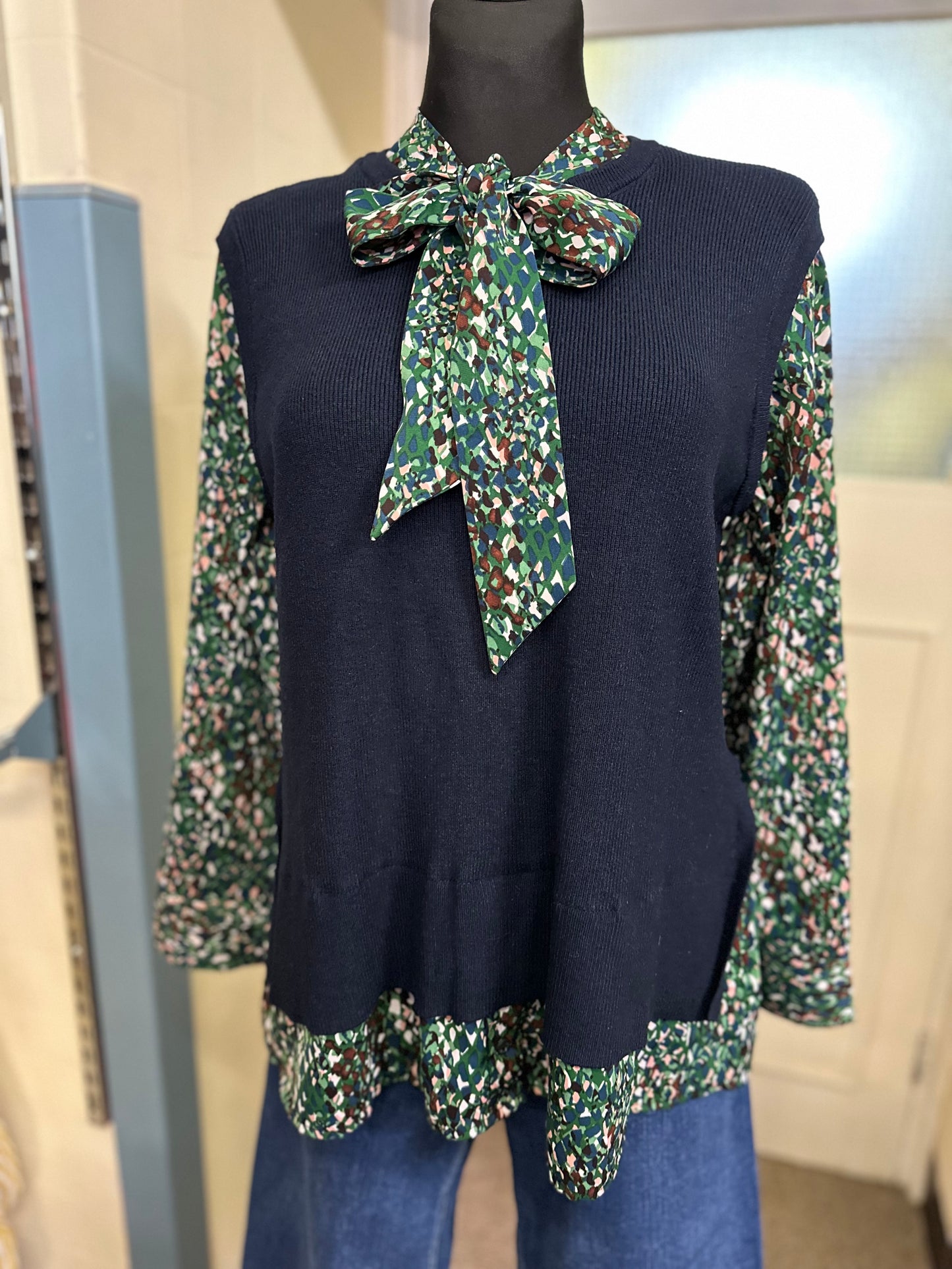 Paco Navy Pussy Bow Sweater Size 14