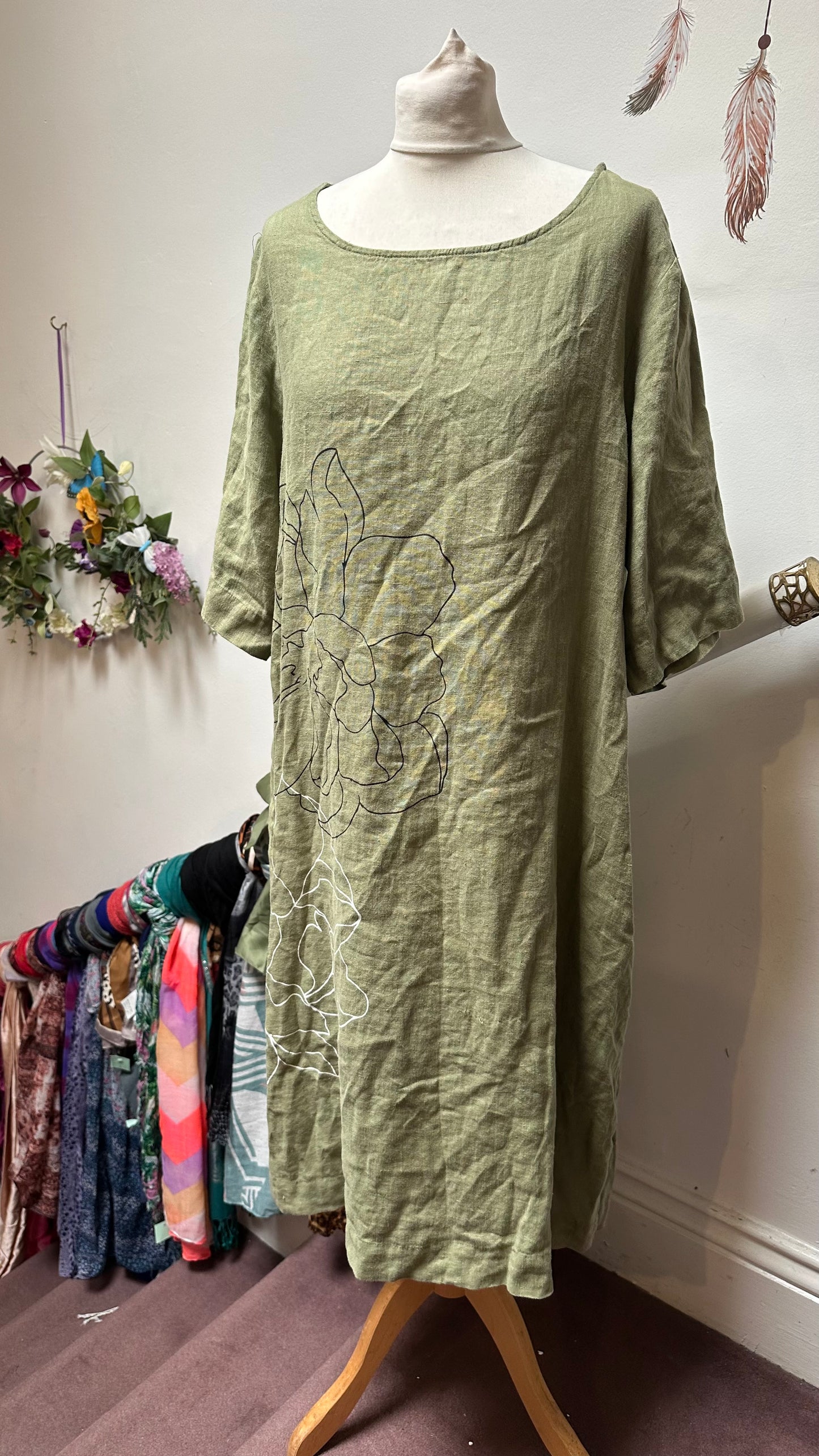 Carolyn Donnelly Green Linen Dress with Pockets Size L RRP €80