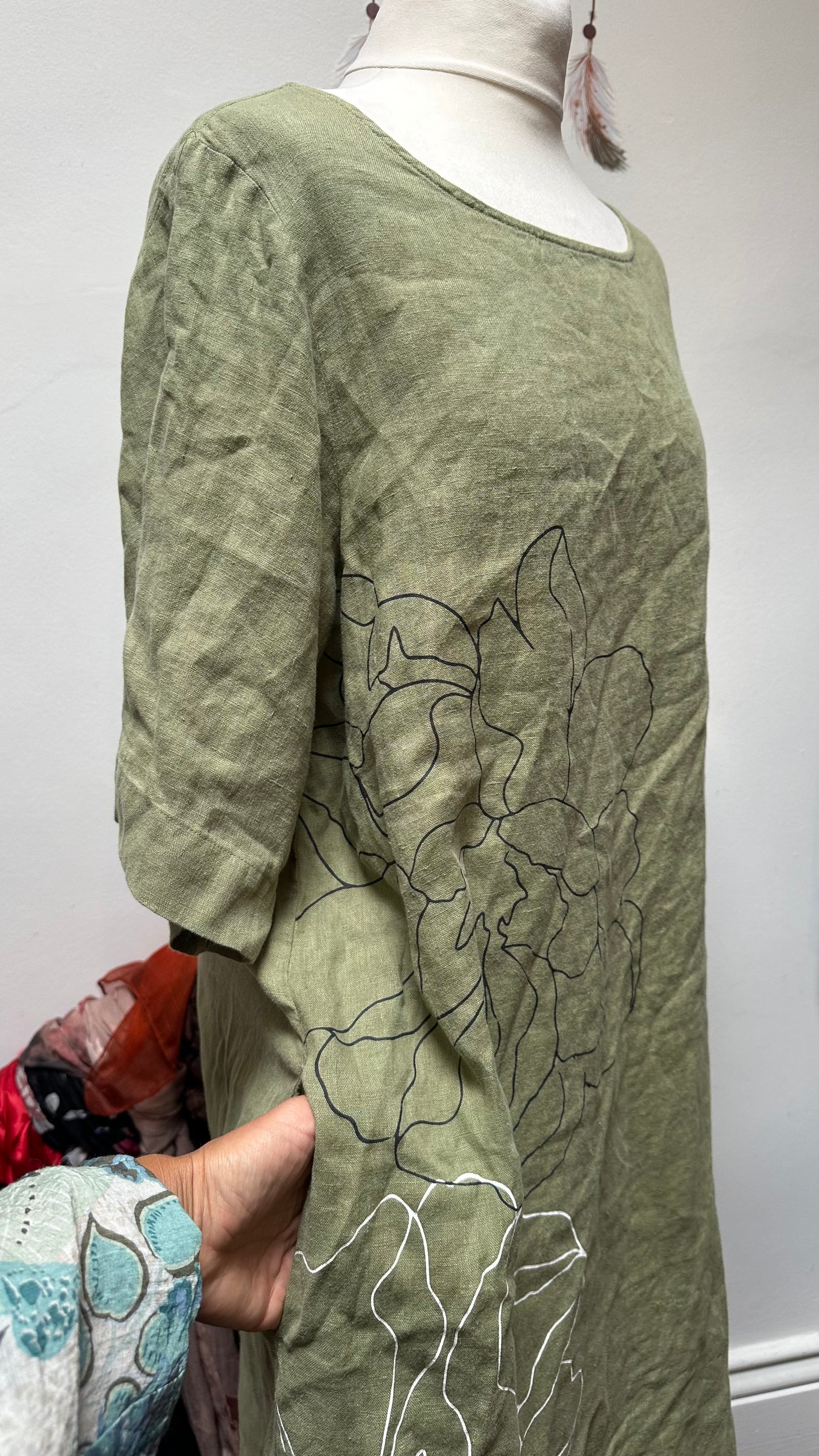 Carolyn Donnelly Green Linen Dress with Pockets Size L RRP €80