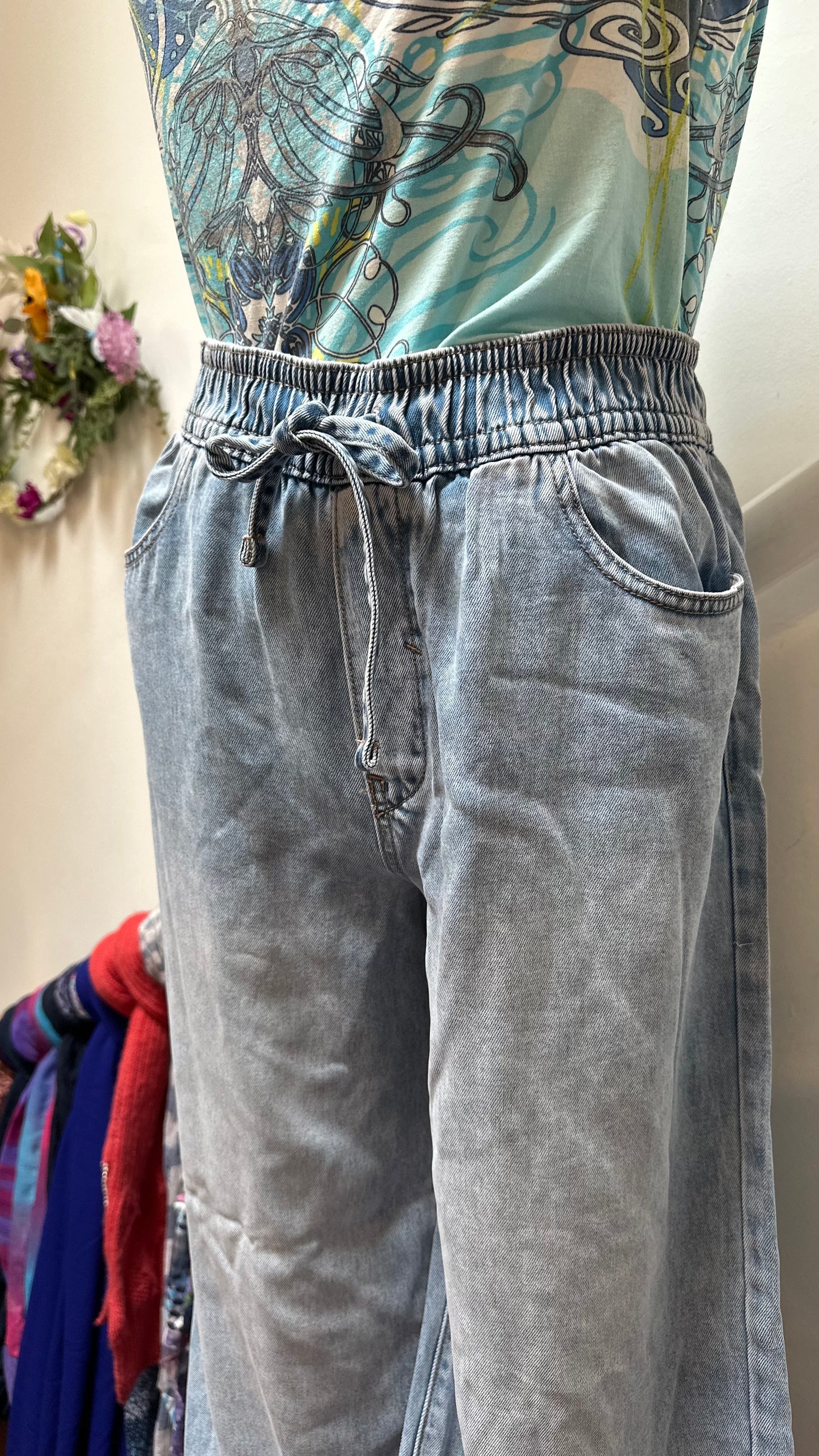 River Island Wide Leg Chino-Style Denim Trousers Size 12
