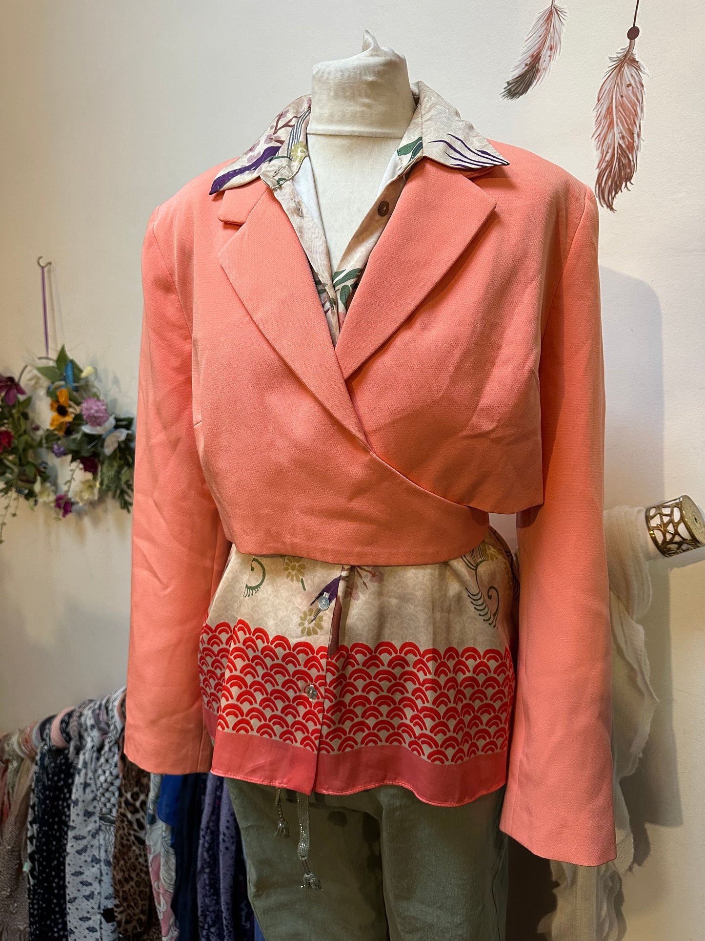 Primark Coral Crop Wrap Blazer Size M