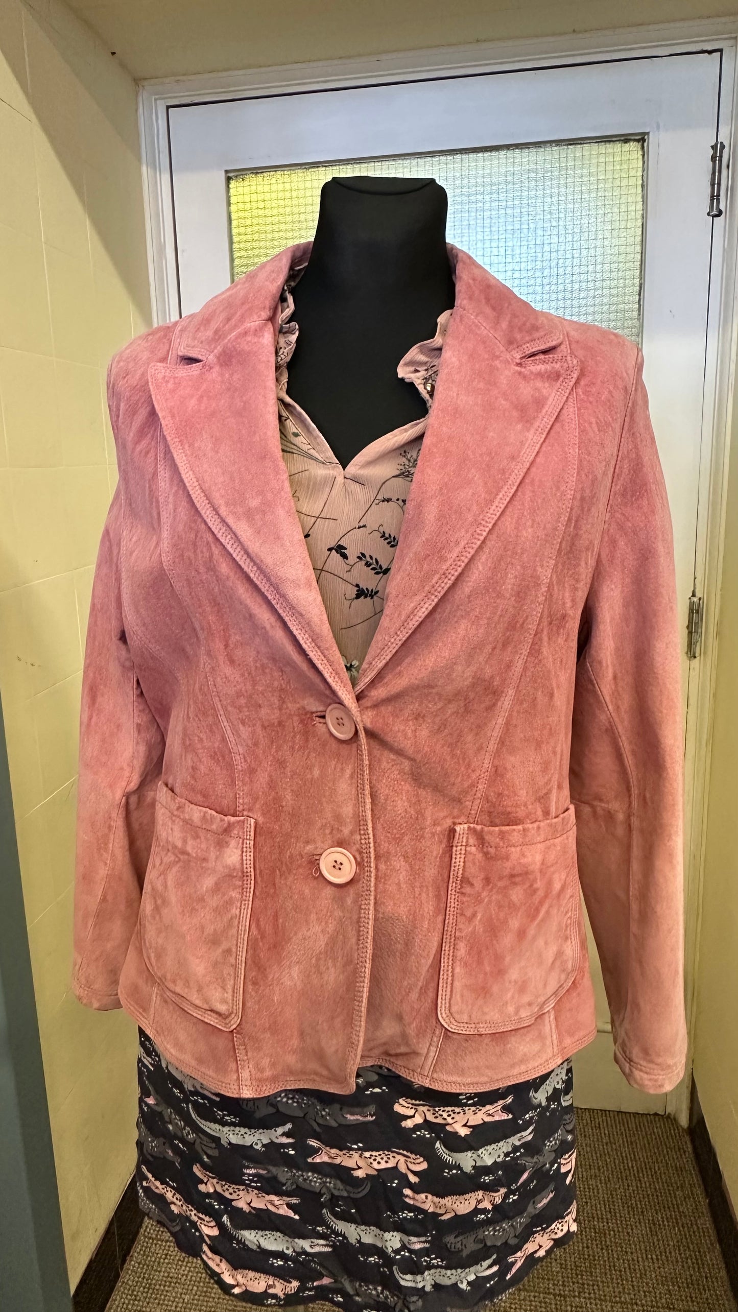 Pink Real Suede Jacket Best Fit Size M (Slightly stained under right arm)