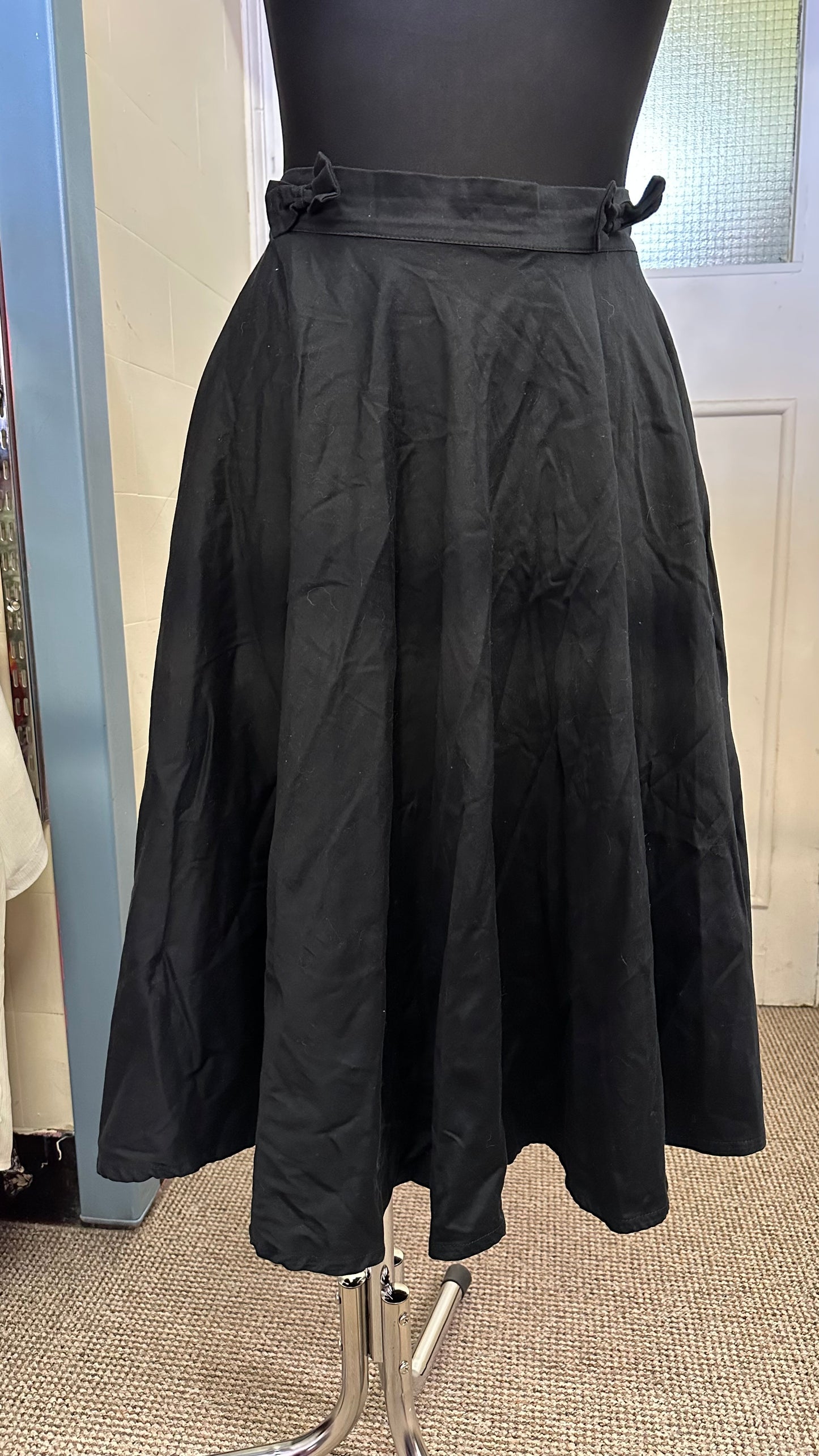Vintage/Retro Black Skirt with Bows and Buttons to attach braces Best fit Size 10
