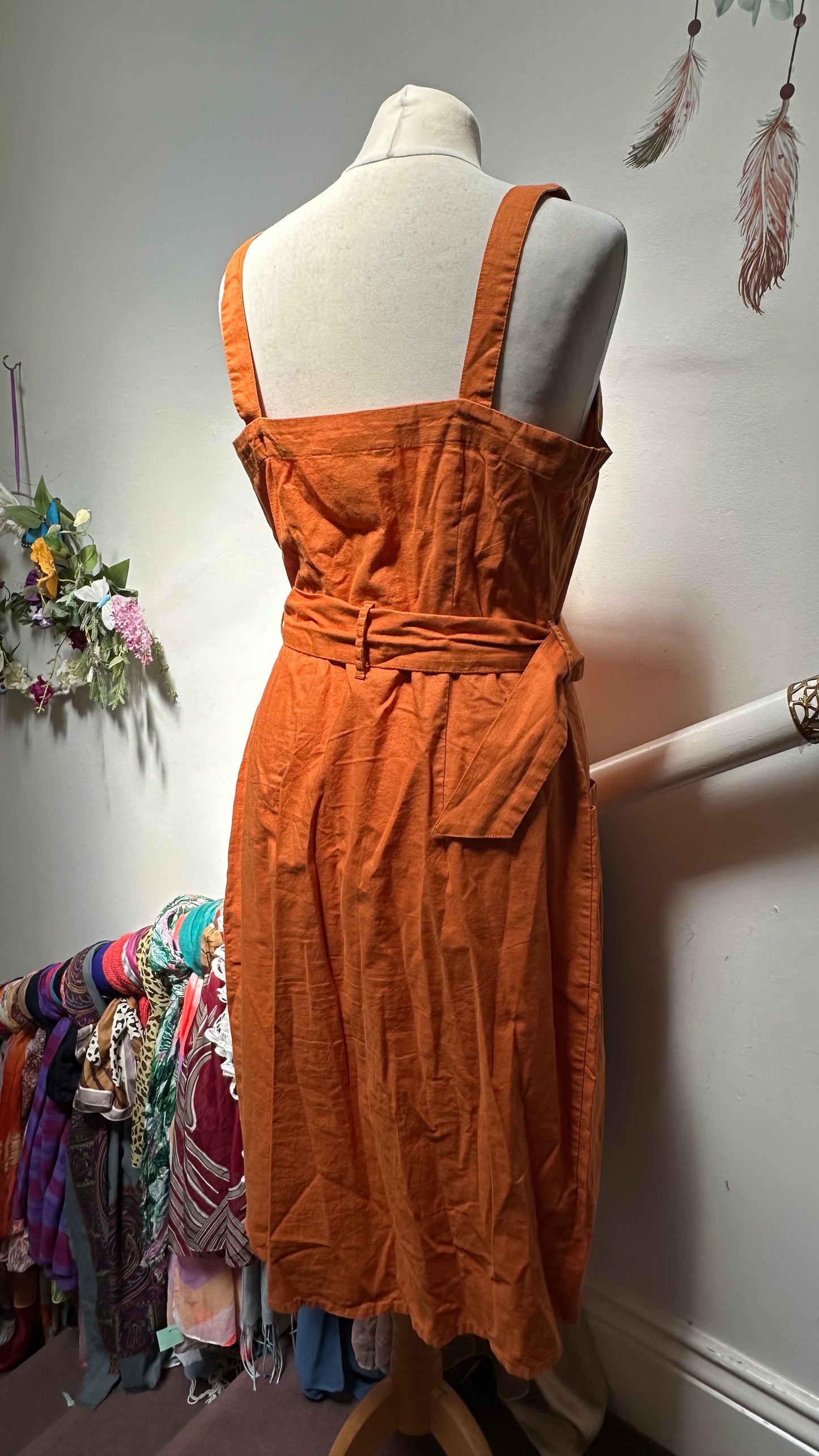 F&F Burnt Orange Cotton/Linen Blend Dress Size 12