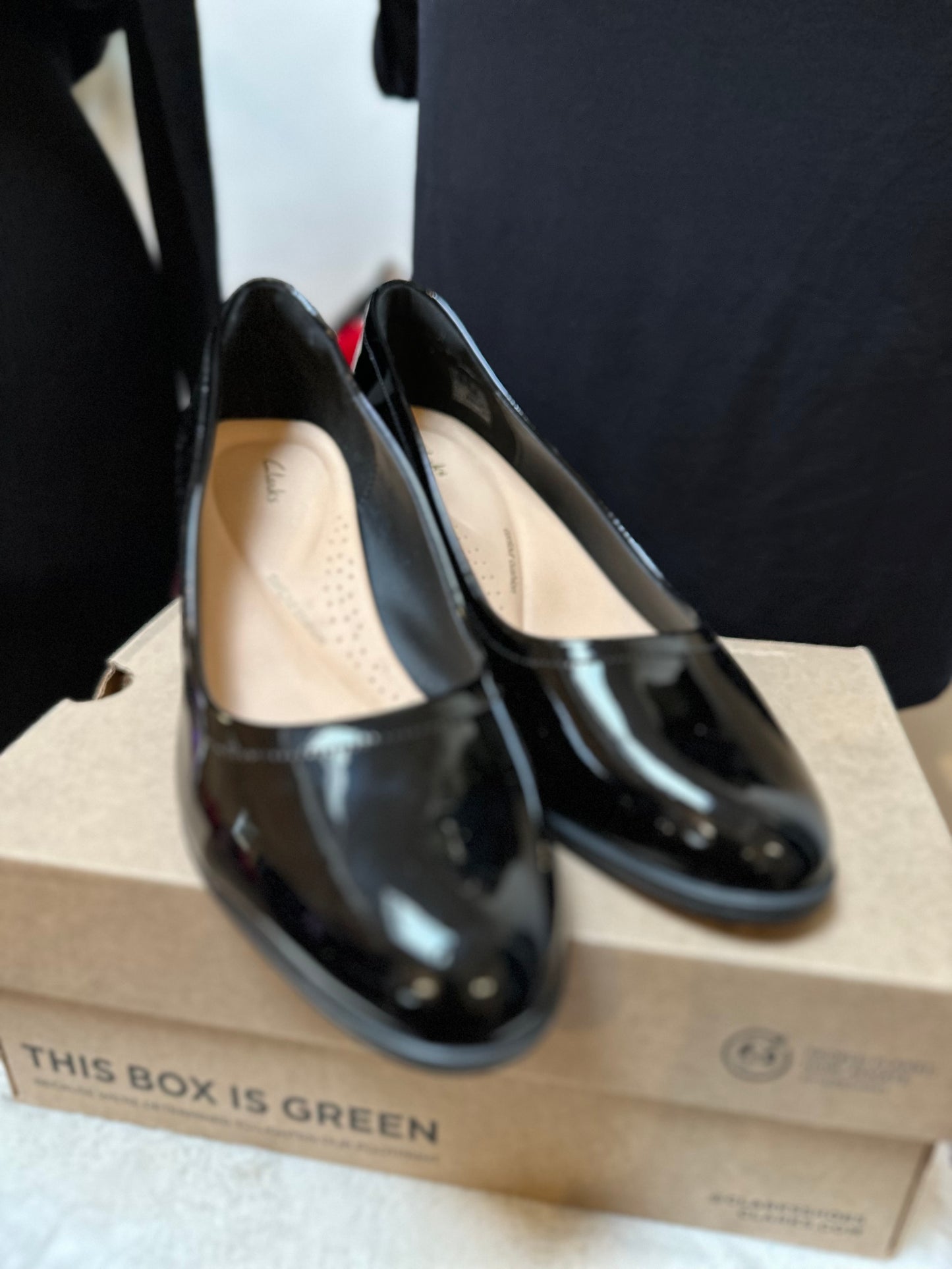 Clarks Patent Low Block Heel New with Box Size 6.5