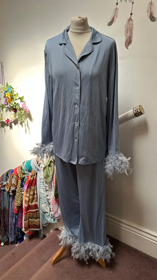 Feather Trim Pj’s Size XL but small fitting