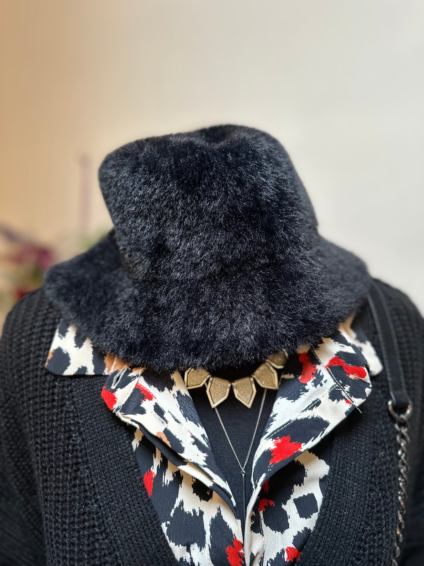 Primark Black Fluffy Bucket Hat