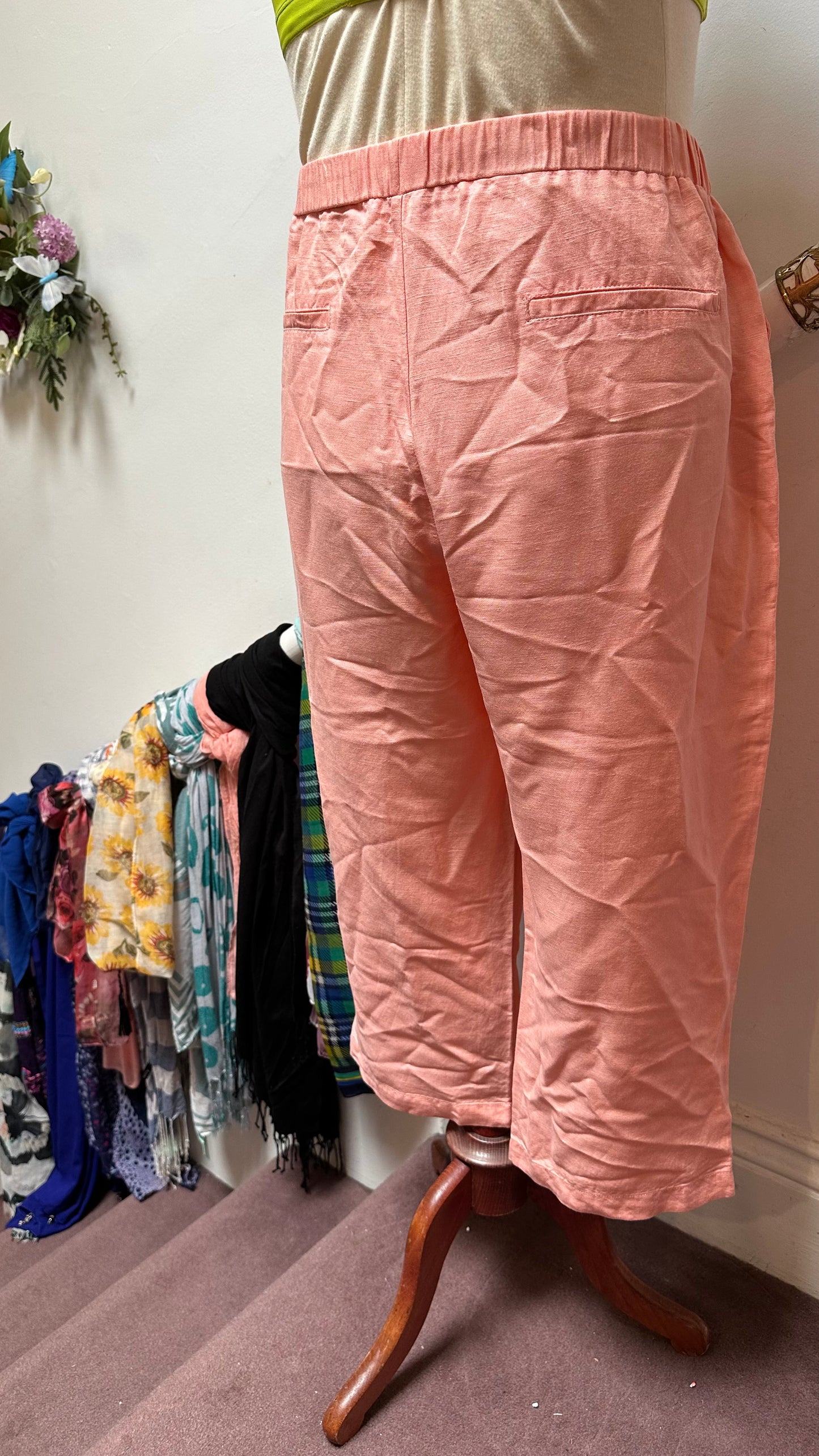 Dunnes Peach Trousers 55% Linen Trousers Size 20