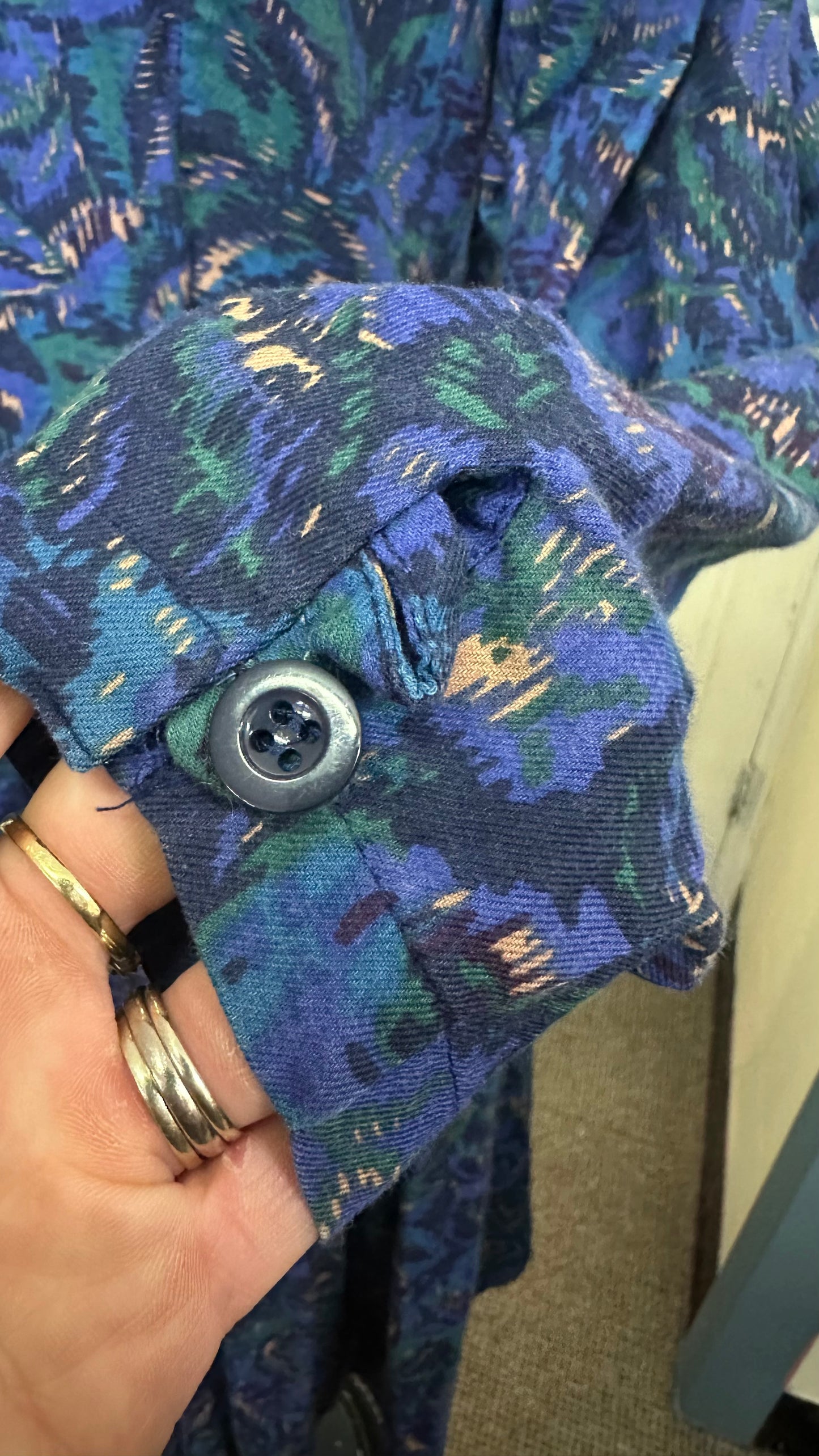 Rare Find Vintage Laura Ashley Cotton Dress with Pockets & Shoulder Pads Best Fit Size 10 (missing 4 buttons) Approx. 4 inches in the hem so could easily be let down. Pictures don’t do it justice! €50 or best offer