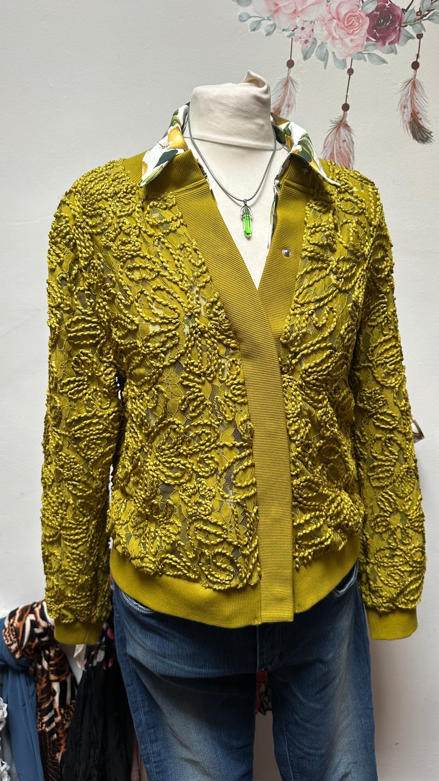 Gallery Olive/Khaki Lace Cardigan Size S RRP €30