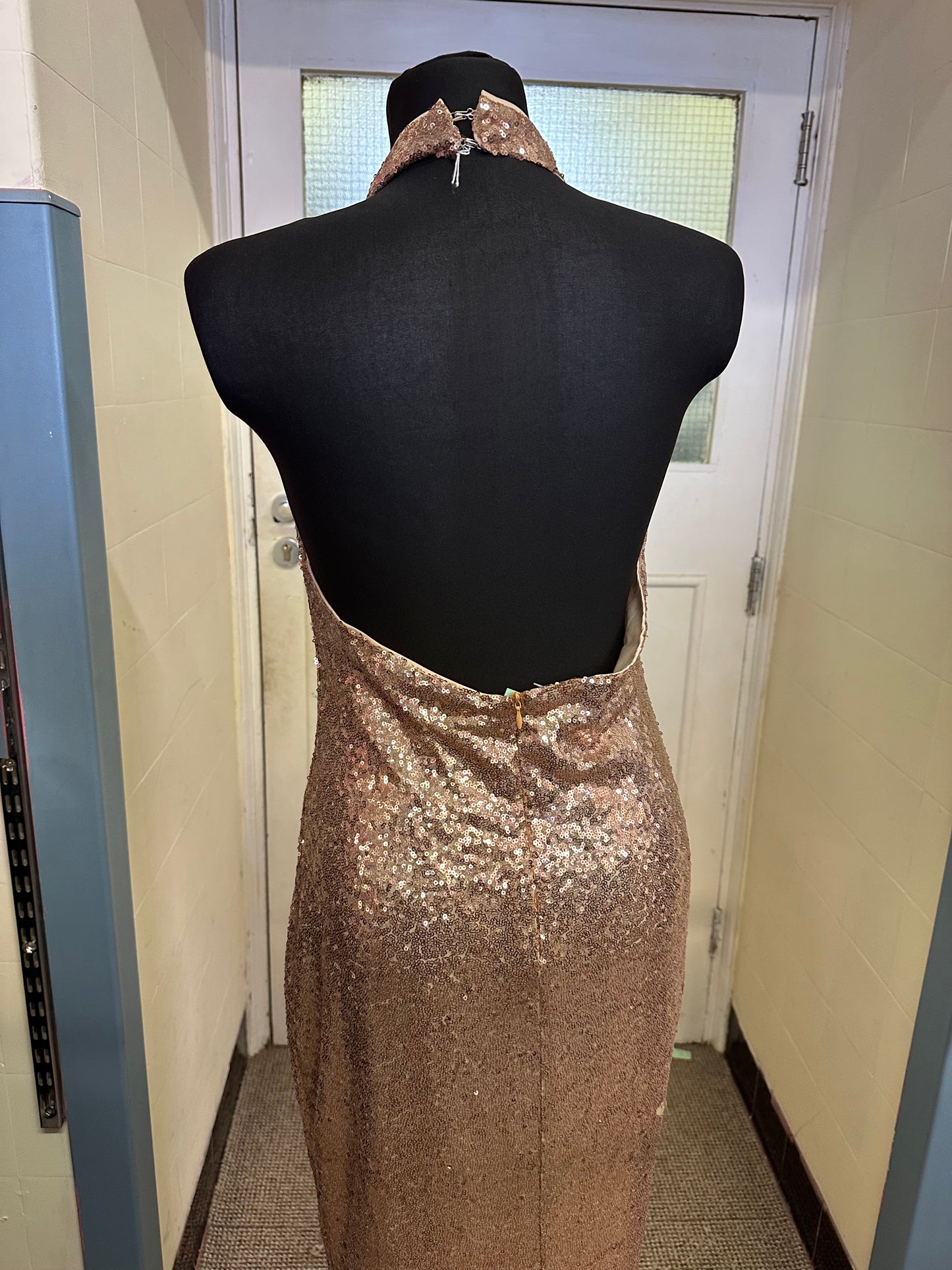 Rose Gold Sequin Occasion Wear Dress Size 12 (small patch of sequins missing, see photo)