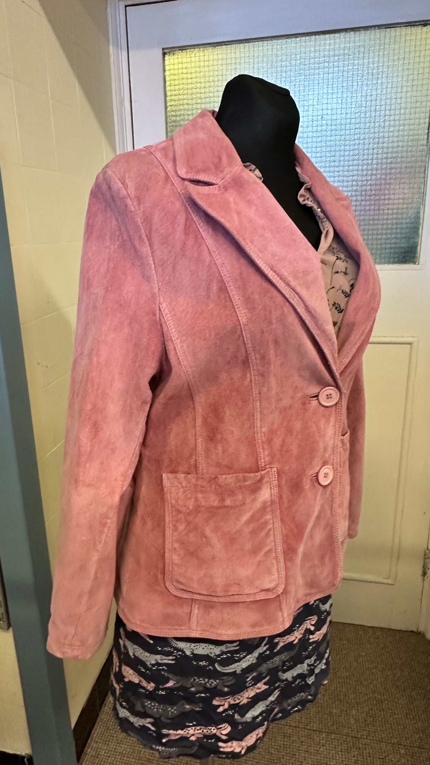 Pink Real Suede Jacket Best Fit Size M (Slightly stained under right arm)