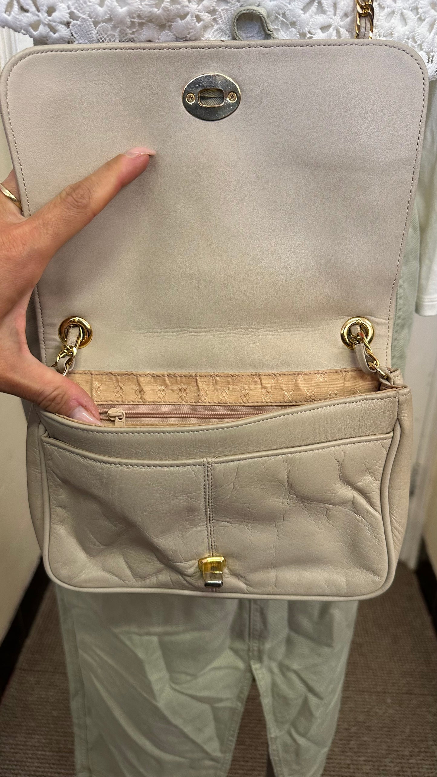 Vintage M&S Real Leather Cream Bag
