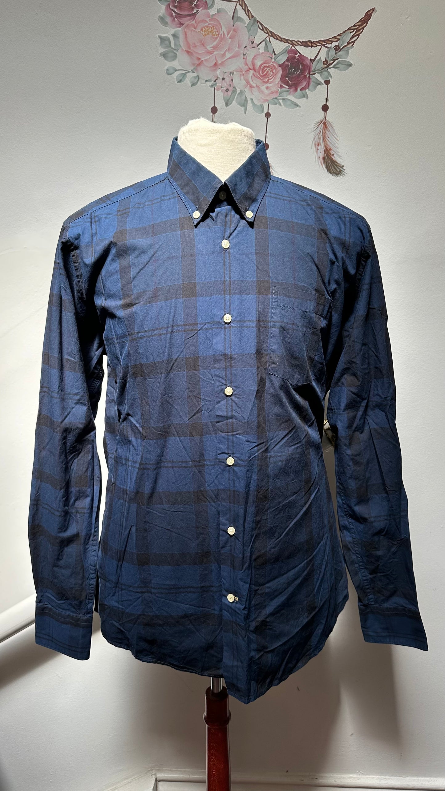 Barbour Blue Tartan Shirt 100% Cotton Size XL but more like L/XL