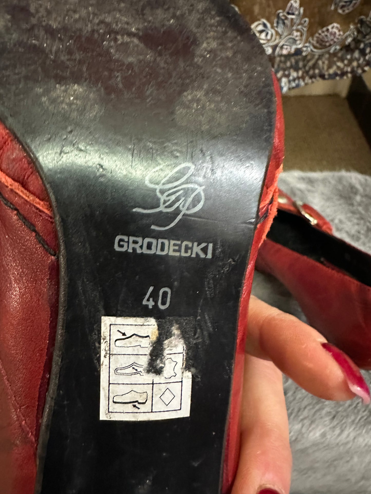 Grodecki Red Leather Pumps Size 6.5 Slightly scuffed on rear, see last photo