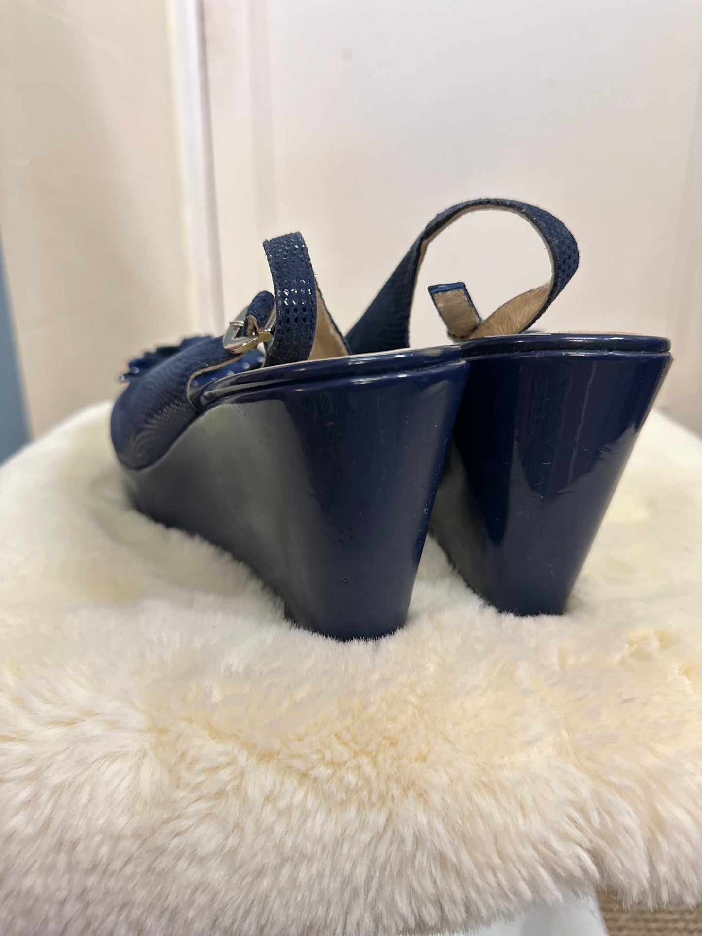 Pedro Anton Leather Navy Wedges Size 5.5