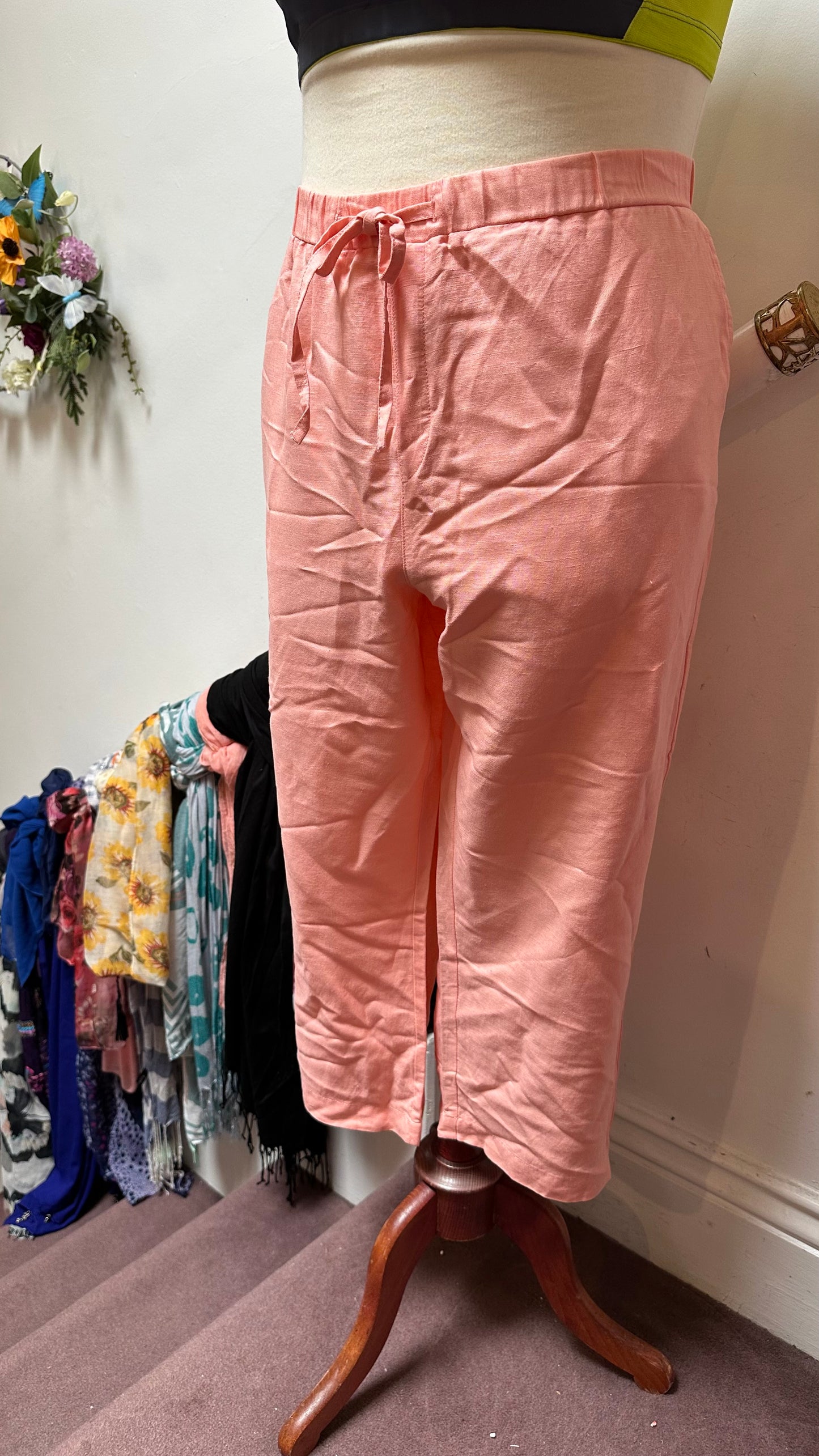 Dunnes Peach Trousers 55% Linen Trousers Size 20