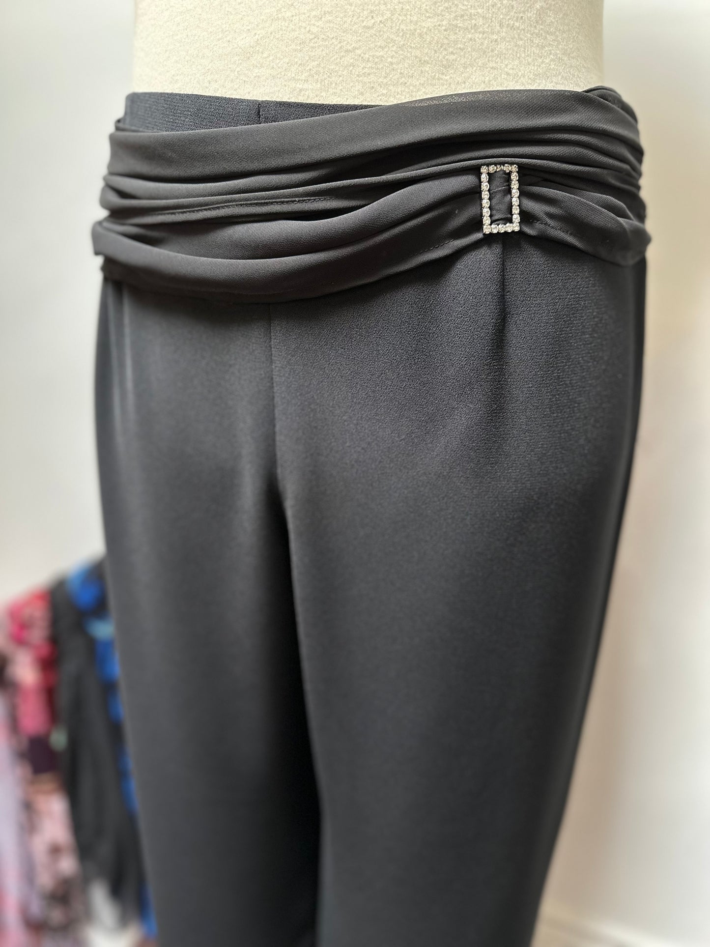 Eastex Black Wide Leg Trousers with Diamente Detail, Size 22