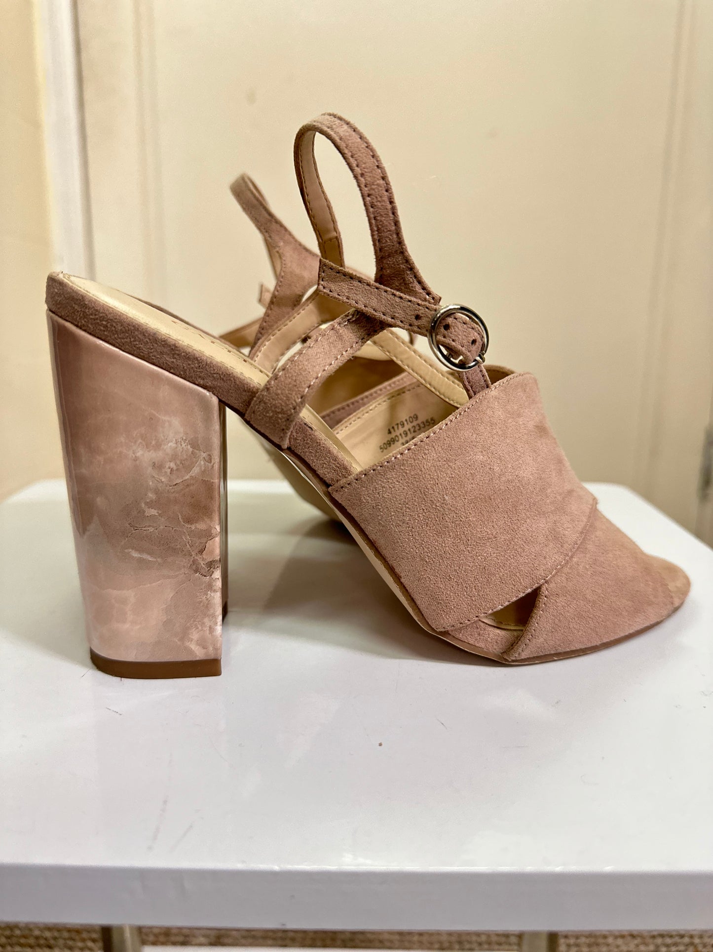 Gallery Dusky Pink Block Heel with Marble Effect, Small Fitting Size 5