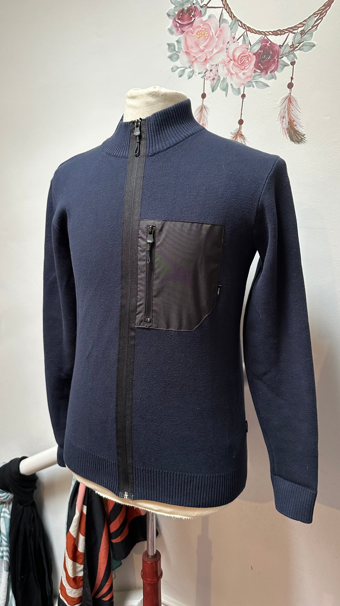 Indicode Navy Zip Up Sweater Size S