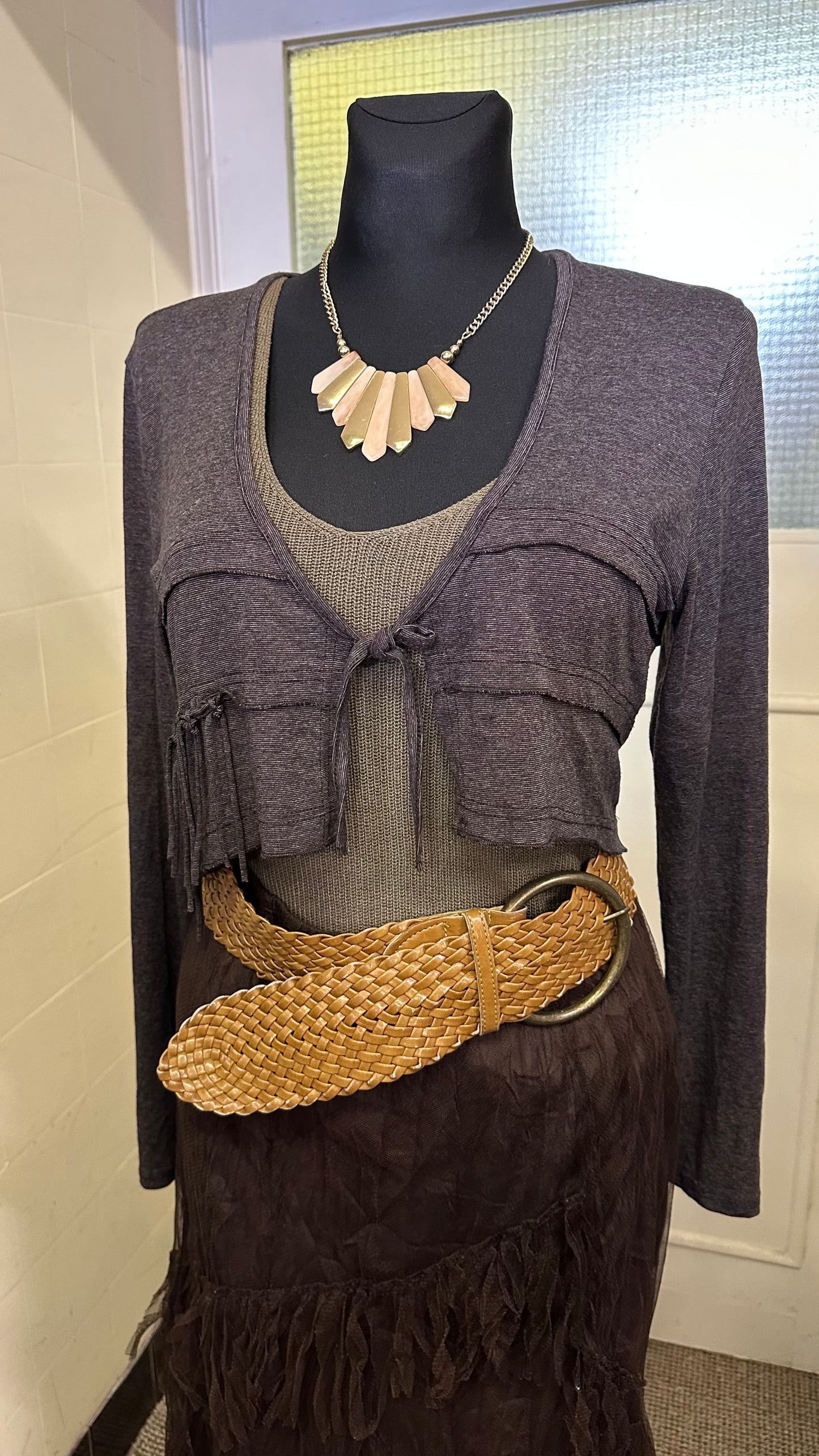 Tan PU Wide Waist Belt Size S