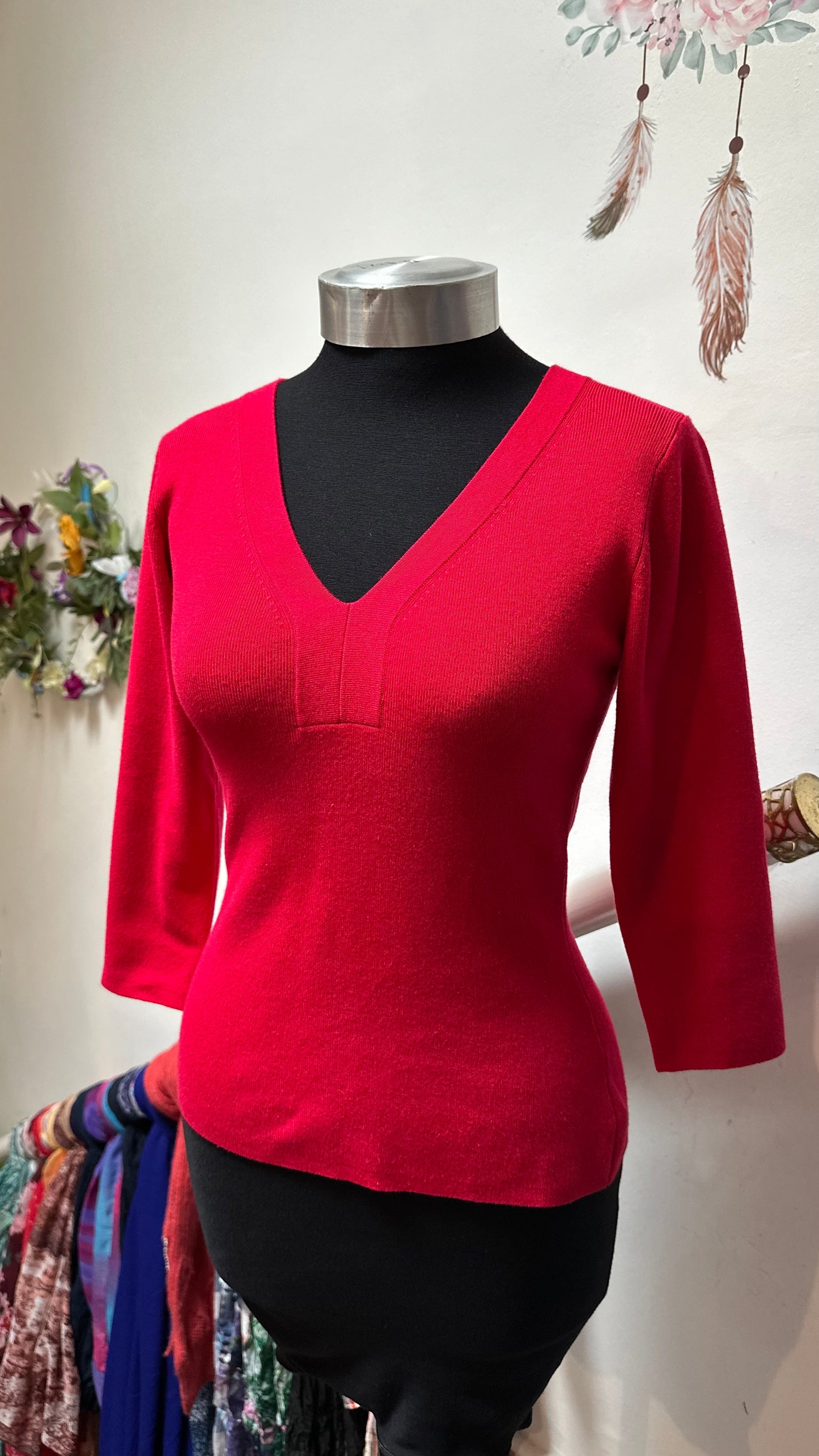 Mixin Red 3/4 Sleeve Sweater Lovely Quality Best Fit Size 10